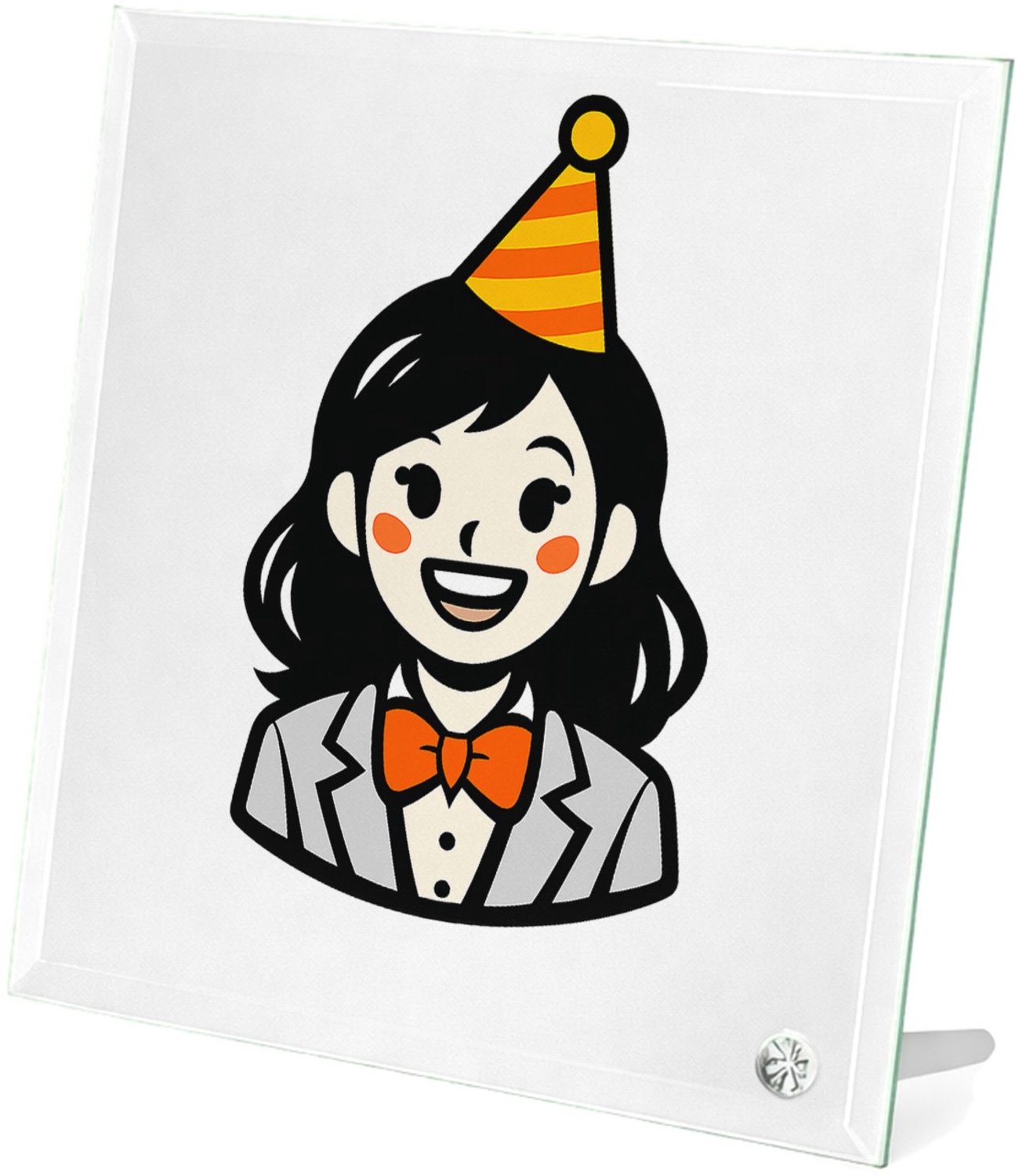 Mr Cadeautjes Glasframe 20 x 20 - design Vrolijke, nette cartoonfiguur met feestelijke accessoire en | cadeau Wit