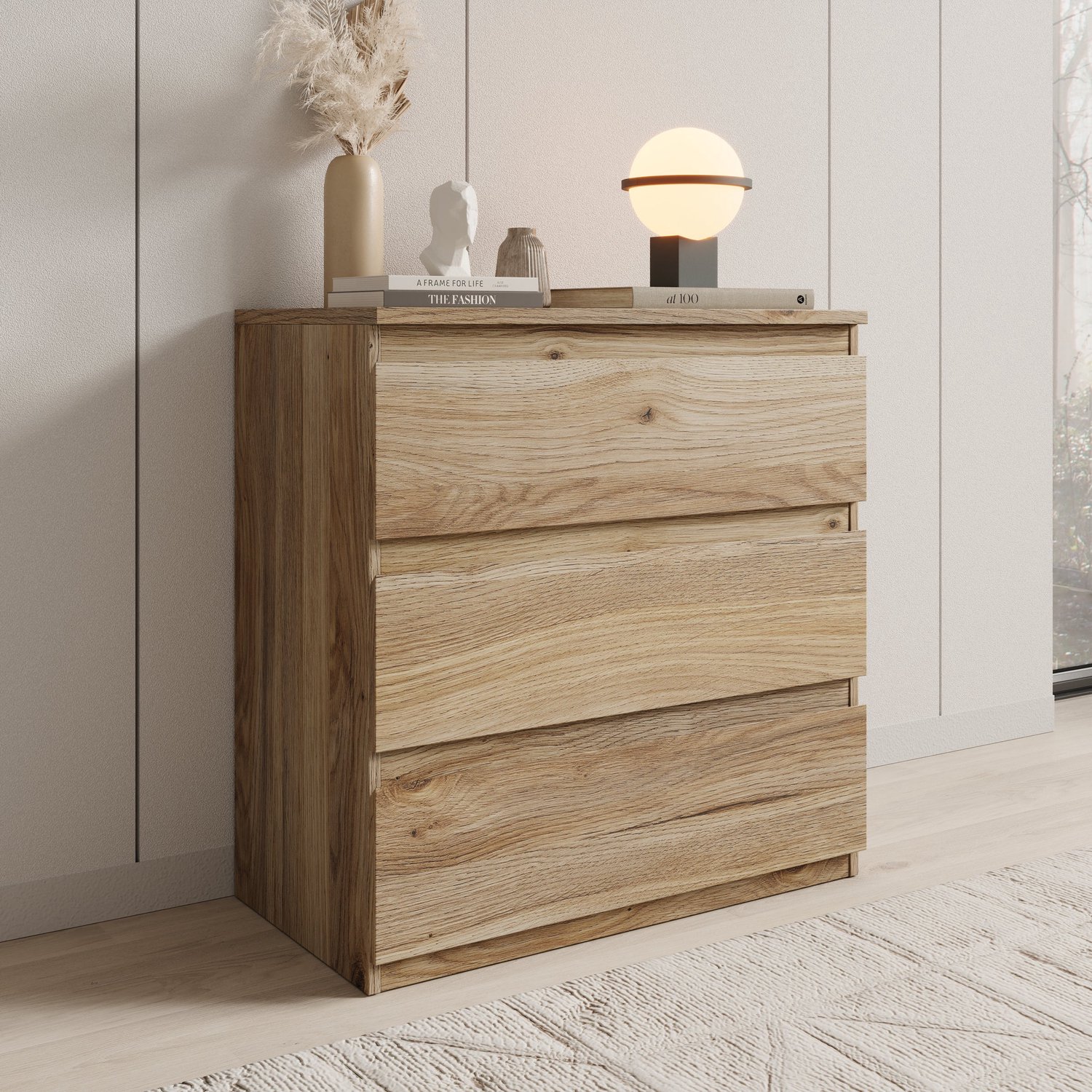 MEUBELLA Eskar - Ladekast - Eikenpatroon - 77x42x80 cm Bruin