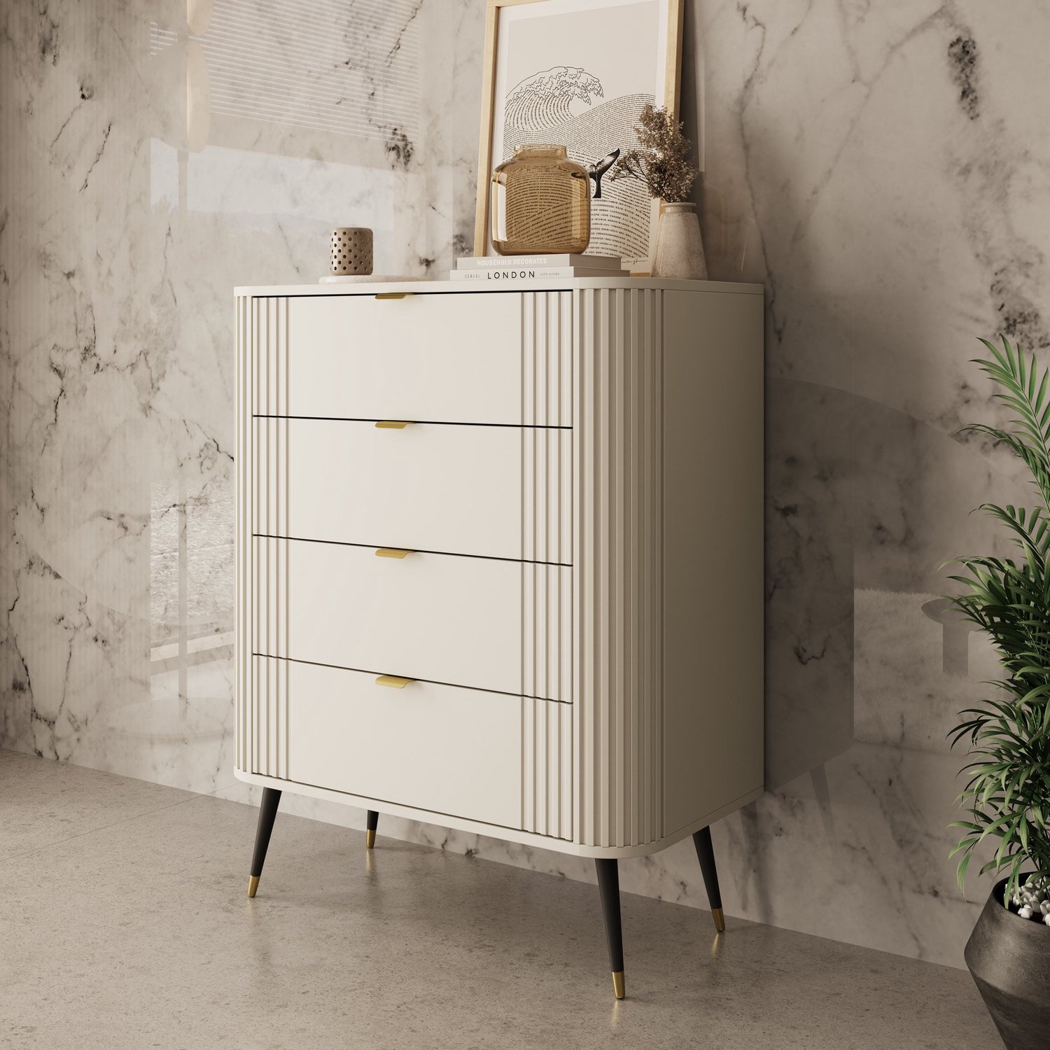 MEUBELLA Oahu - Ladekast met 4 lades - Beige - 78x40x99 cm