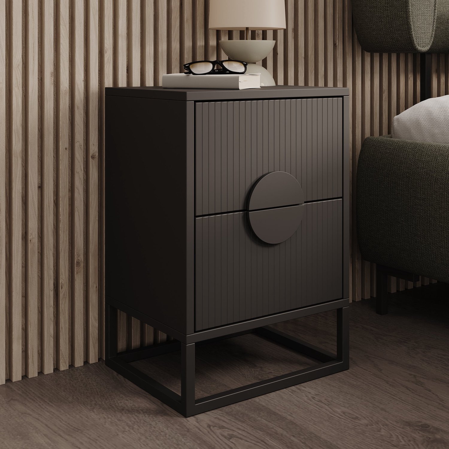 MEUBELLA Nachtkastje Allegany - Zwart - 38 cm