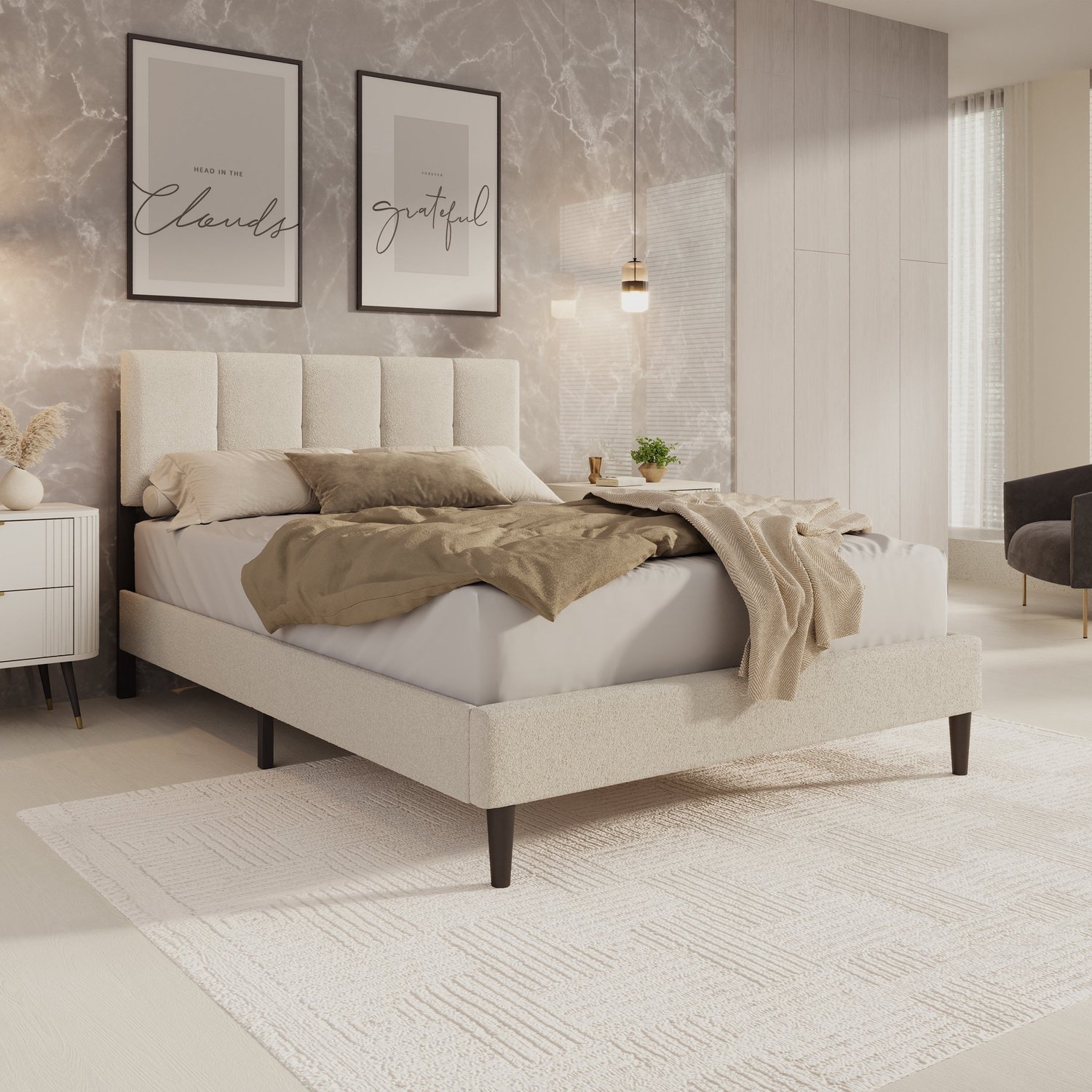 MEUBELLA Varell - Tweepersoonsbed - Teddystof beige - 140x200 cm