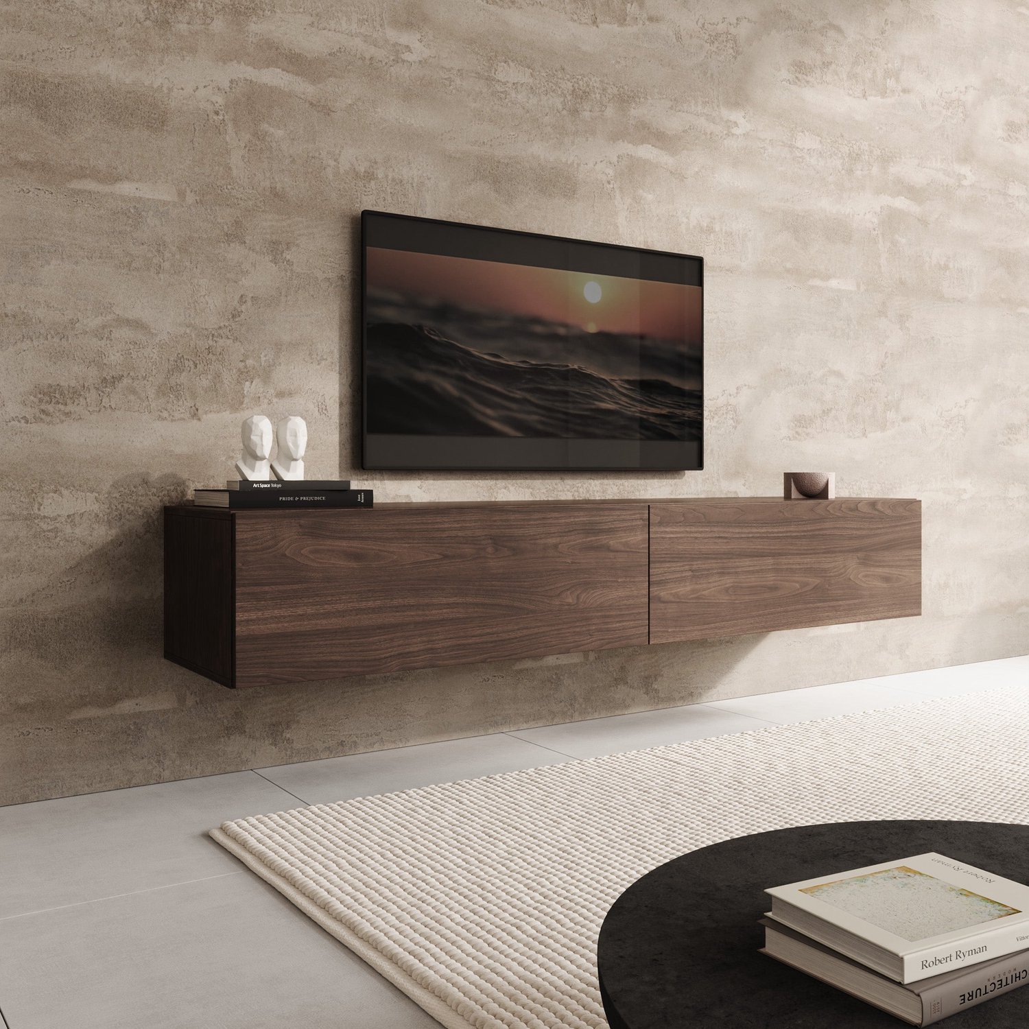MEUBELLA Palm - TV-Meubel - Walnootpatroon - 180x40x30 cm Bruin