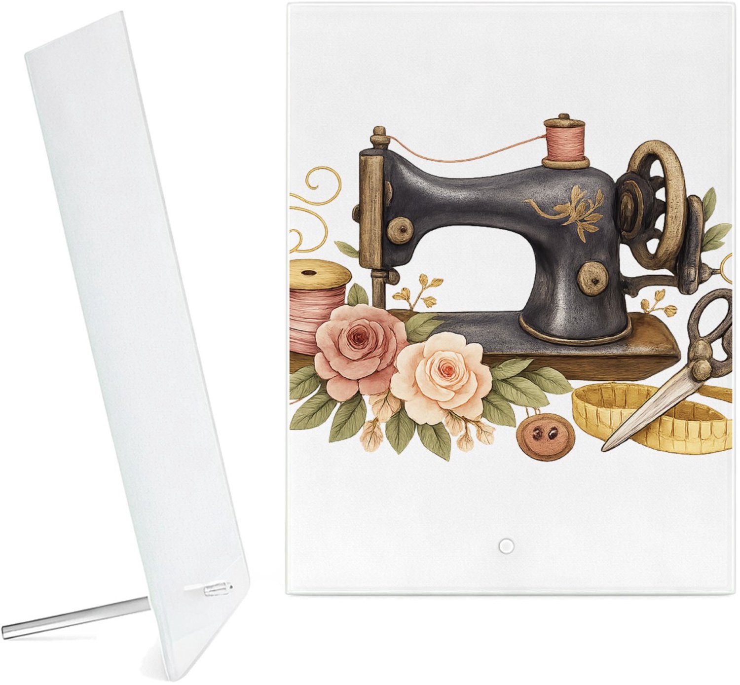 Mr Cadeautjes Glazen fotopaneel Vintage workshop-compositie met een ander ambachtelijk hoofd - 15 x 20 cm, staand - glas, decoratie, wanddecoratie | cadeau Wit
