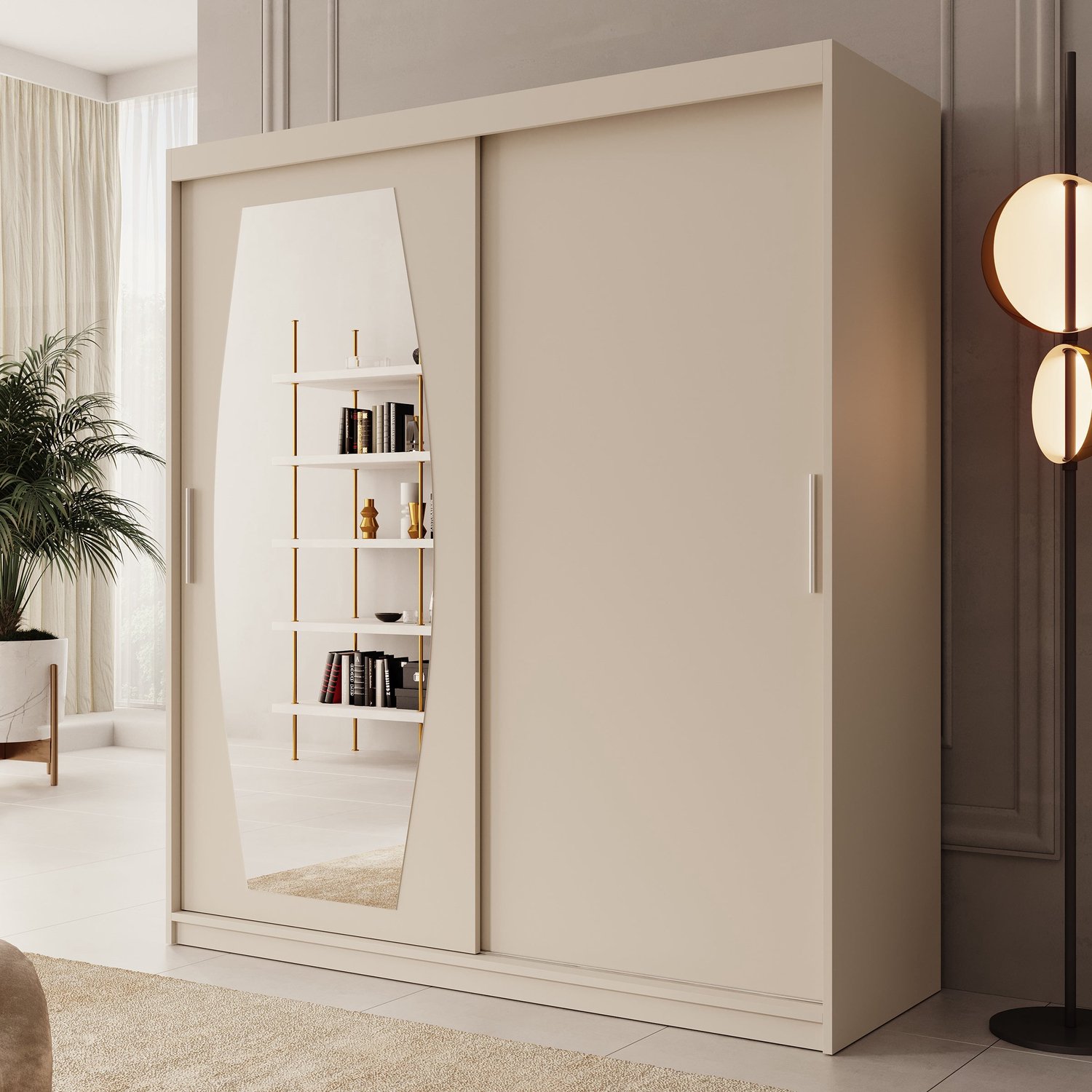 MEUBELLA Kledingkast Azai - Beige - 180 cm - Met spiegel