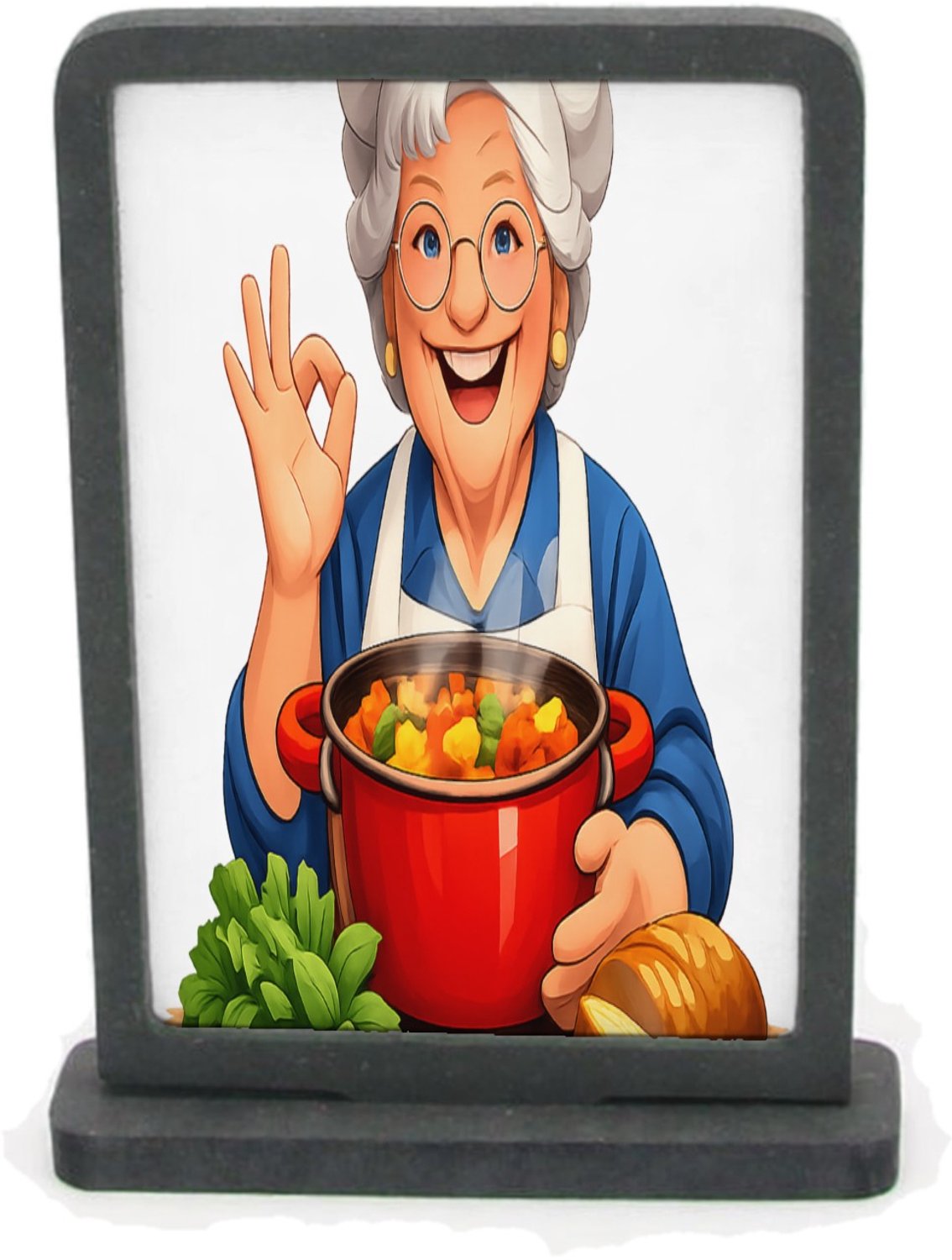 Mr Cadeautjes Houten fotolijst rechthoek met MDF inleg - design Vrolijke bakker met een rijzende taart en een grote pollepel | cadeau Wit