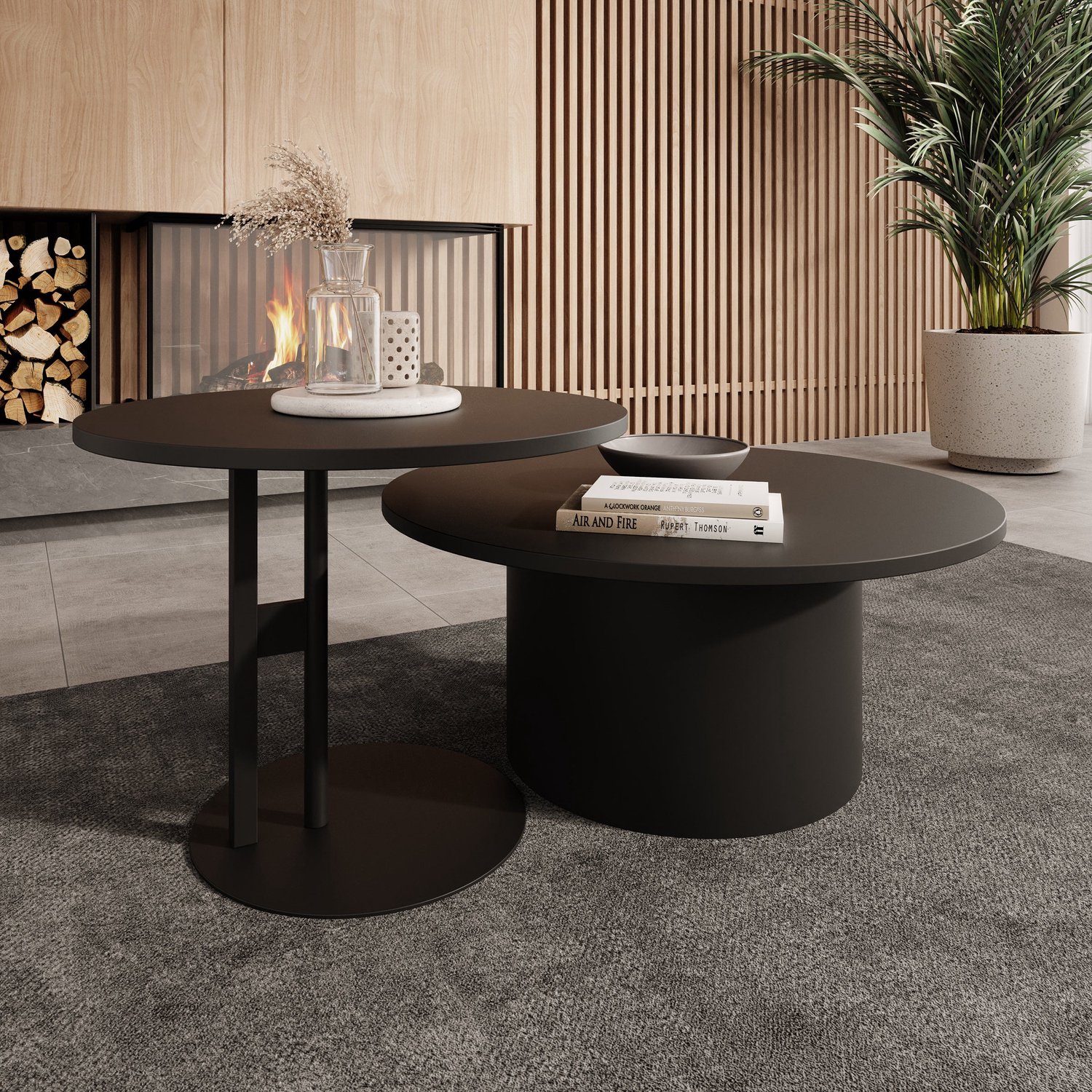 MEUBELLA Mastro - Salontafel set van 2 - Zwart - 58-75 cm