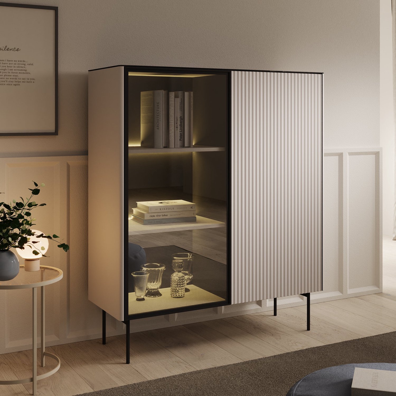 MEUBELLA Okari - Vitrinekast - Beige - 107x39x127 cm