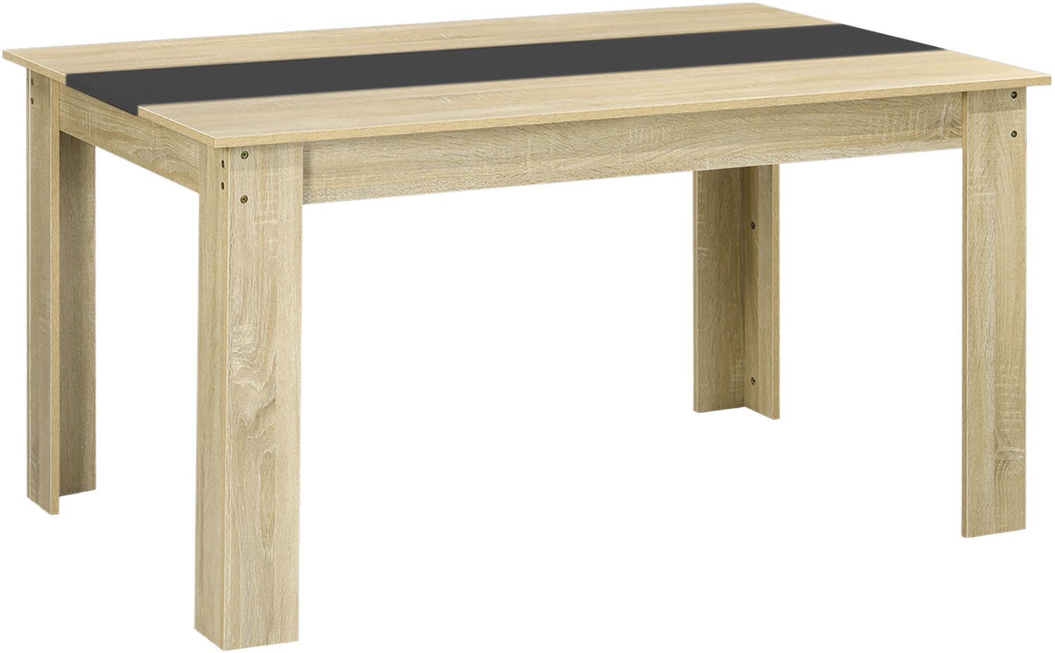Lunpog Eettafel - Rechthoekige eettafel - Voor 6 personen - Natuurlijke houtnerf en zwart - Afmetingen: 140 cm x 90 cm x 75 cm - Natuurlijke houtkleur Natuurlijk hout