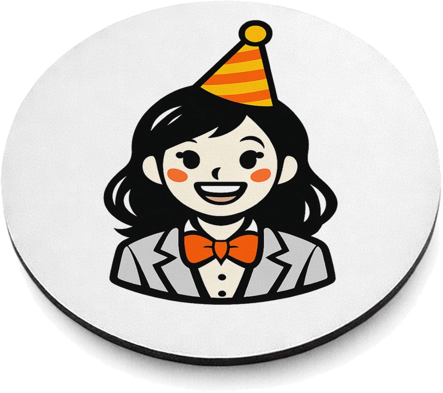Mr Cadeautjes MDF magnetische fotolijst rond Ø 9,5 - design Vrolijke, nette cartoonfiguur met feestelijke accessoire en | cadeau Wit