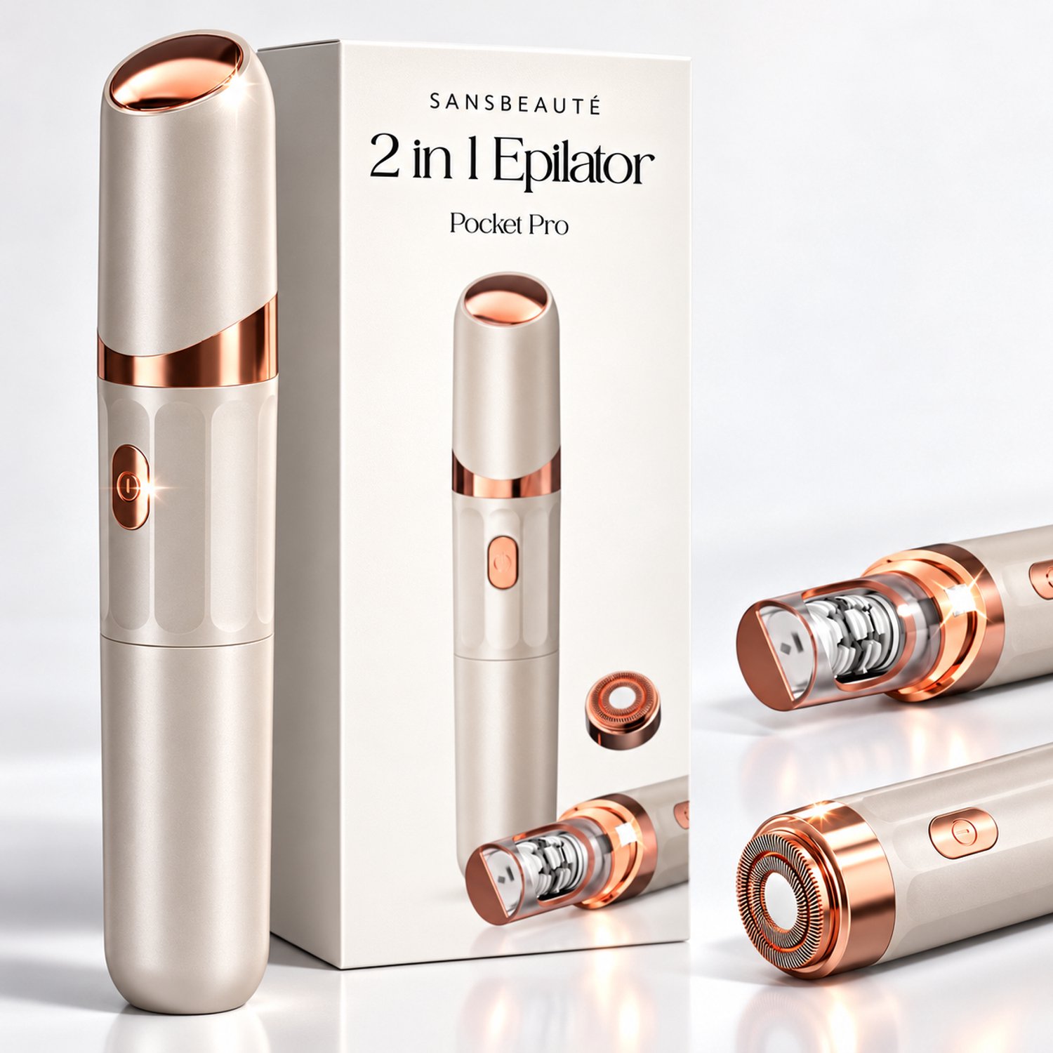Sansbeauté 2 in 1 Epilator voor Vrouwen PocketPRO Essential met Travel Bag - Epileerapparaat Dames - Epilator - Gezichtsepilator Vrouw - Gezichtsontharing Dames - Epilator Gezicht - Epilator Dames - Gezichtsepilator dames - Oplaadbaar - Rosé Gold
