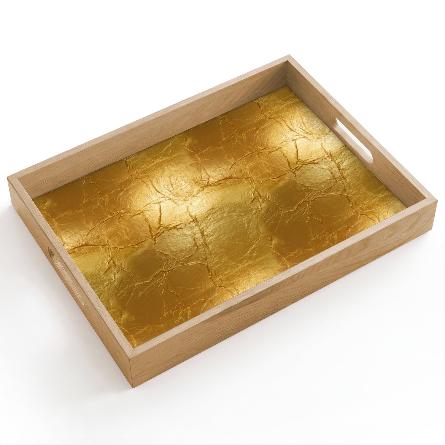 Dienblad hout 40x30 cm - Schootdienblad - Bladgoud - Vintage - Textuur - Warm Goud - Borrelplank rechthoek - Plateau dienbladen
