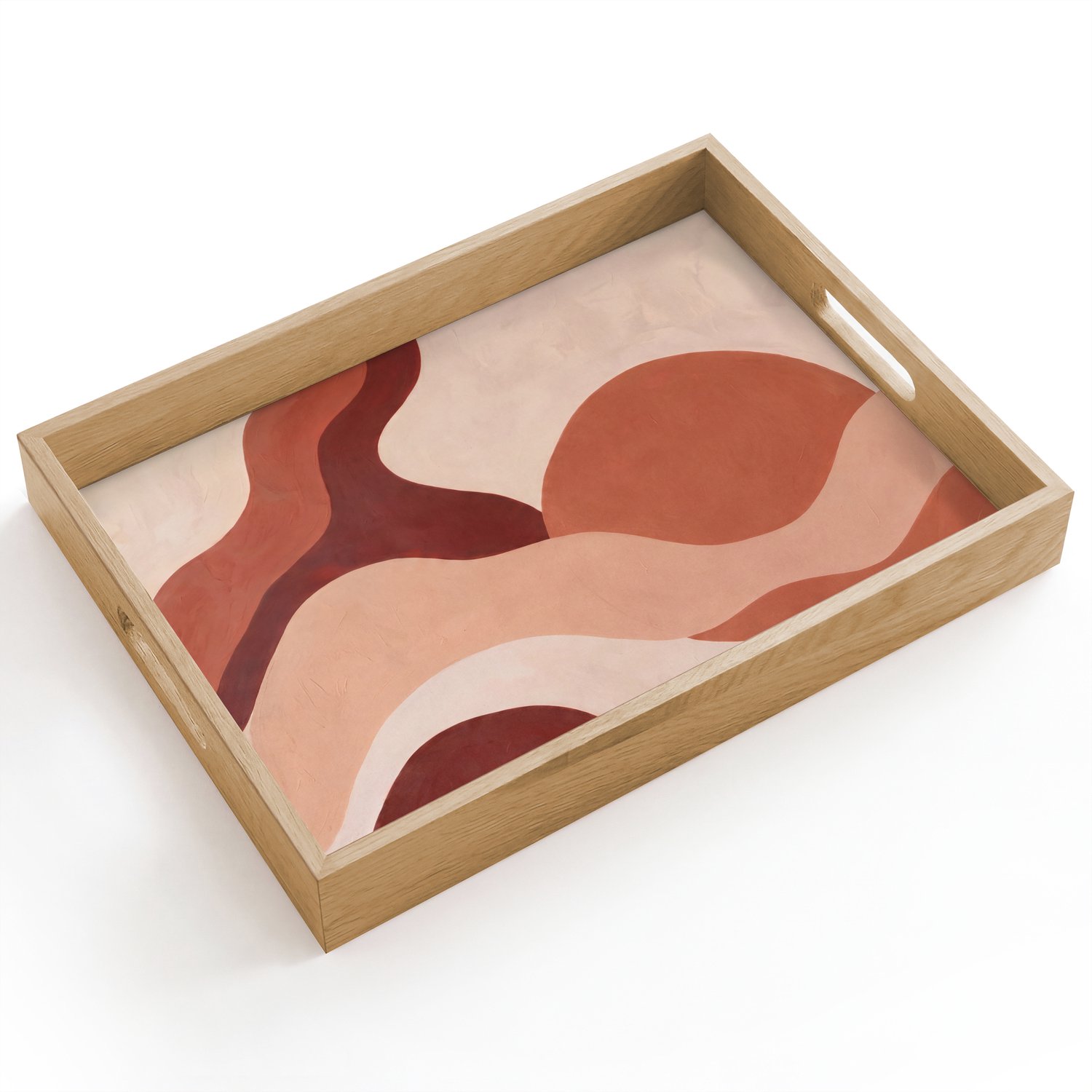 Dienblad hout 40x30 cm - Schootdienblad - Abstract - Vormen - Organisch - Aardetinten - Modern - Borrelplank rechthoek - Plateau dienbladen