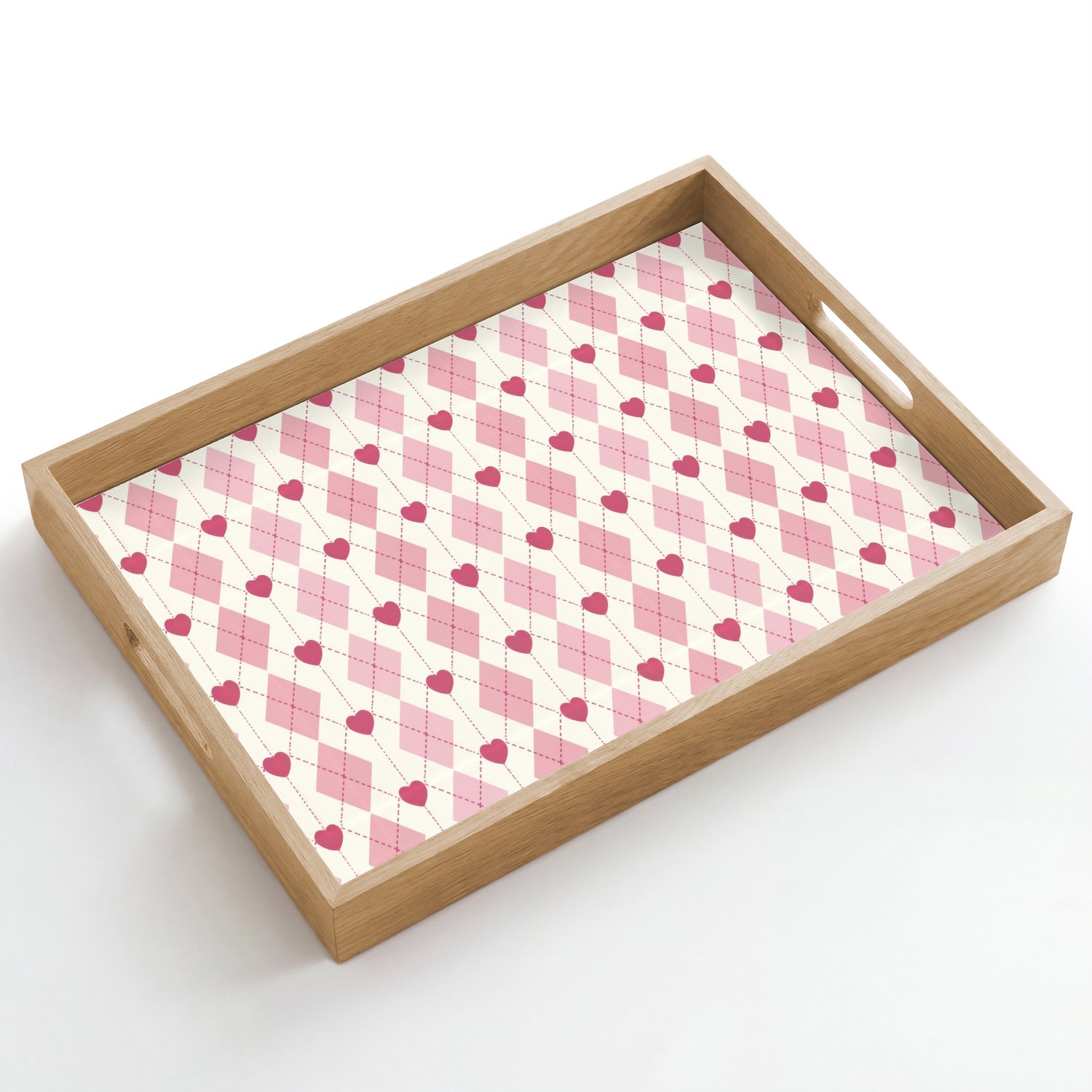Dienblad hout 50x35 cm - Schootdienblad - Ruiten - Klassiek - Roze - Wit - Borrelplank rechthoek - Plateau dienbladen