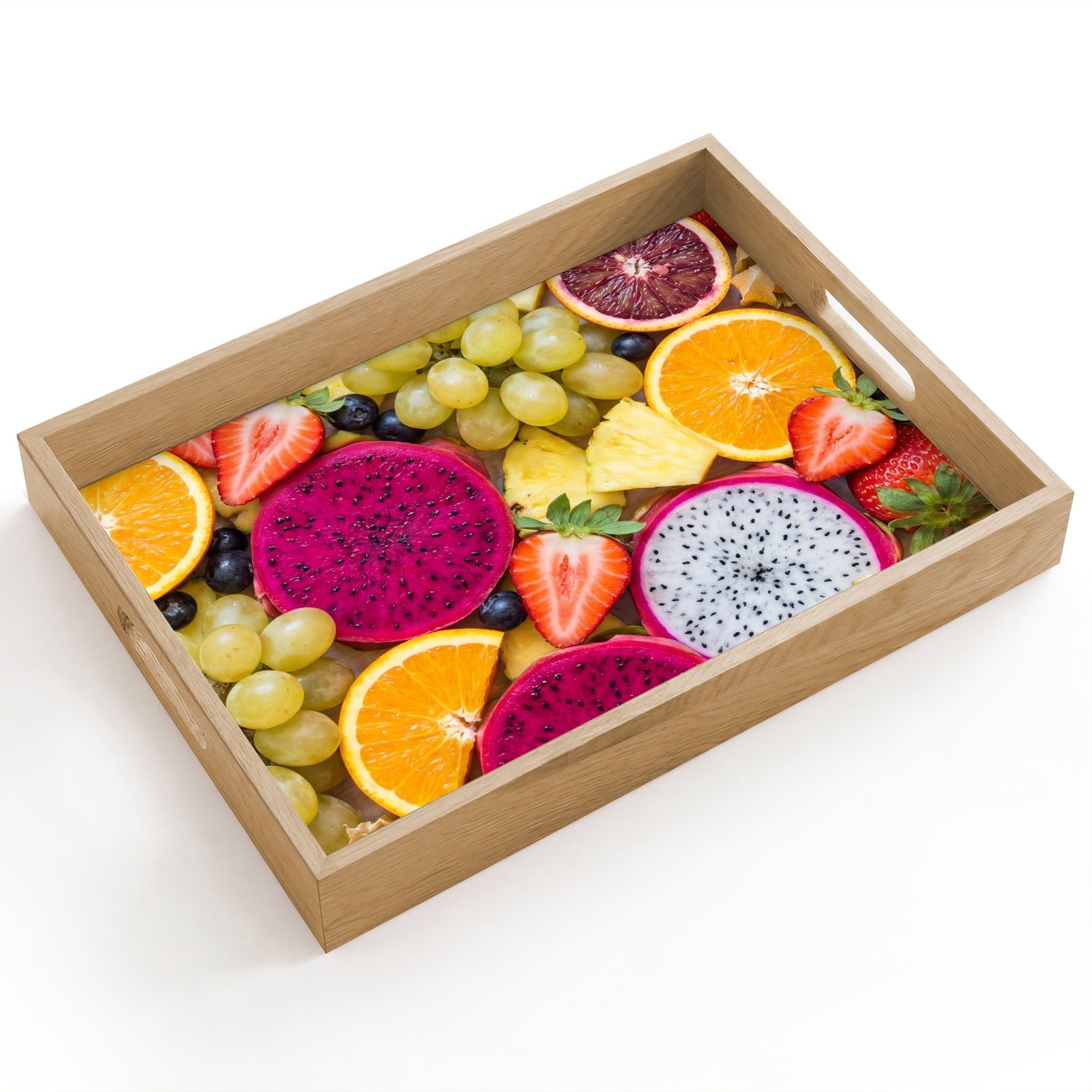 Dienblad hout 40x30 cm - Schootdienblad - Fruit - Assortiment - Kleurrijk - Gezondheid - Borrelplank rechthoek - Plateau dienbladen