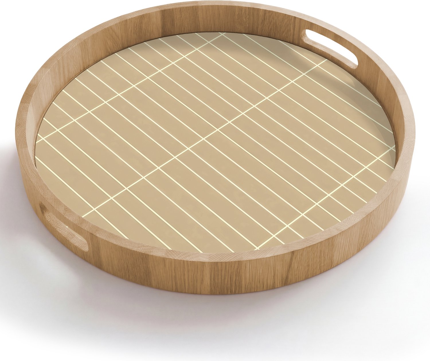 Dienblad rond 50x50 cm - Schootdienblad hout - Verticaal - Wandtegel - Zand - Beige - Borrelplank rechthoek - Plateau houten dienbladen