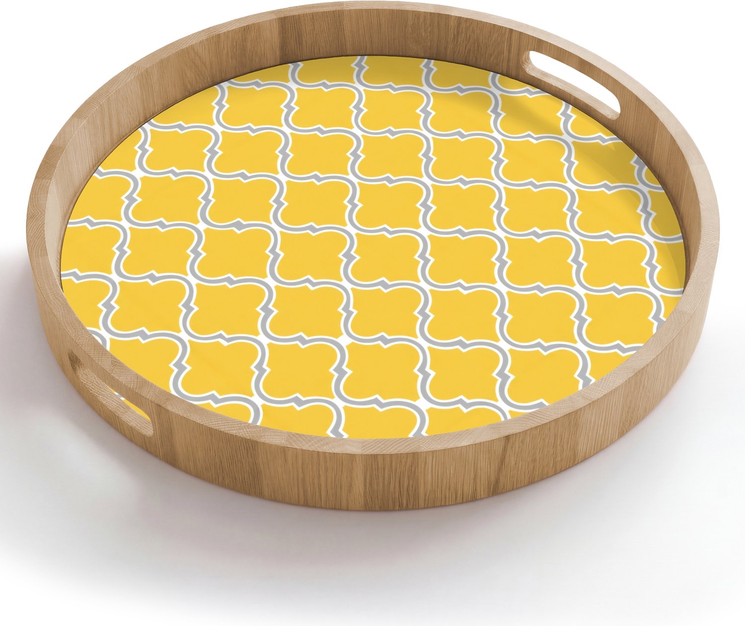 Dienblad rond 50x50 cm - Schootdienblad hout - Lantaarn - Arabesk - Elegant - Geel - Borrelplank rechthoek - Plateau houten dienbladen