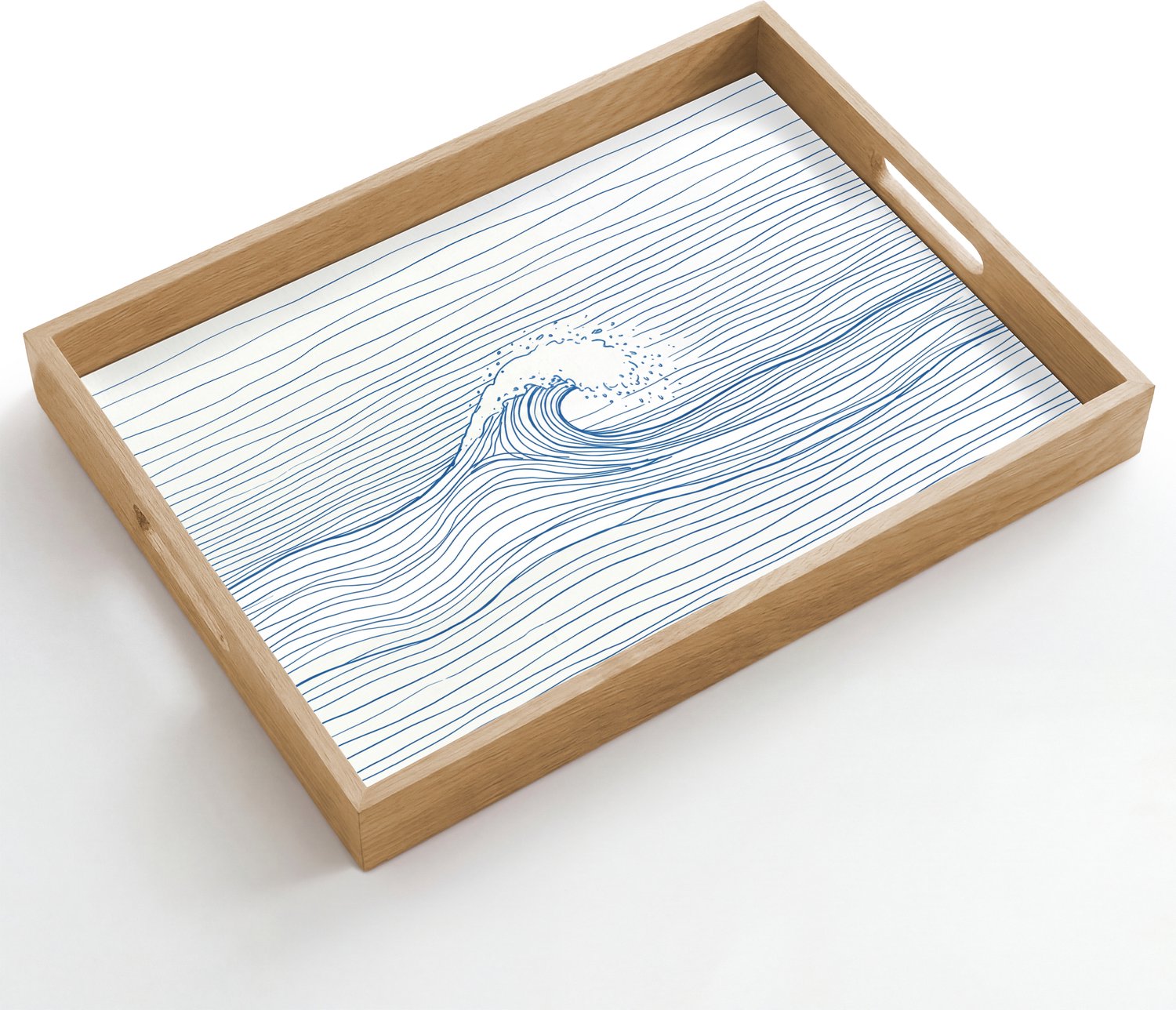 Dienblad hout 50x35 cm - Schootdienblad - Golf - Brekende - Natuur - Minimalistisch - Blauw - Borrelplank rechthoek - Plateau dienbladen
