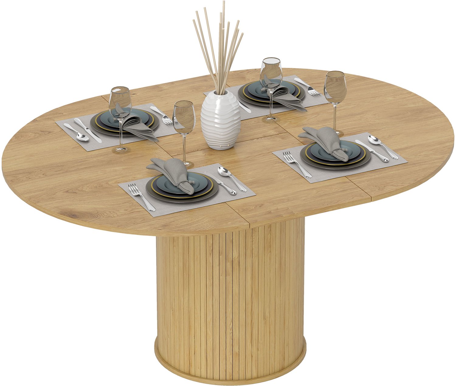 Lunpog Eettafel - Ovale eettafel - Uitschuifbare eettafel - Houten eettafel, geschikt voor 4-6 personen - Natuurlijke houtkleur