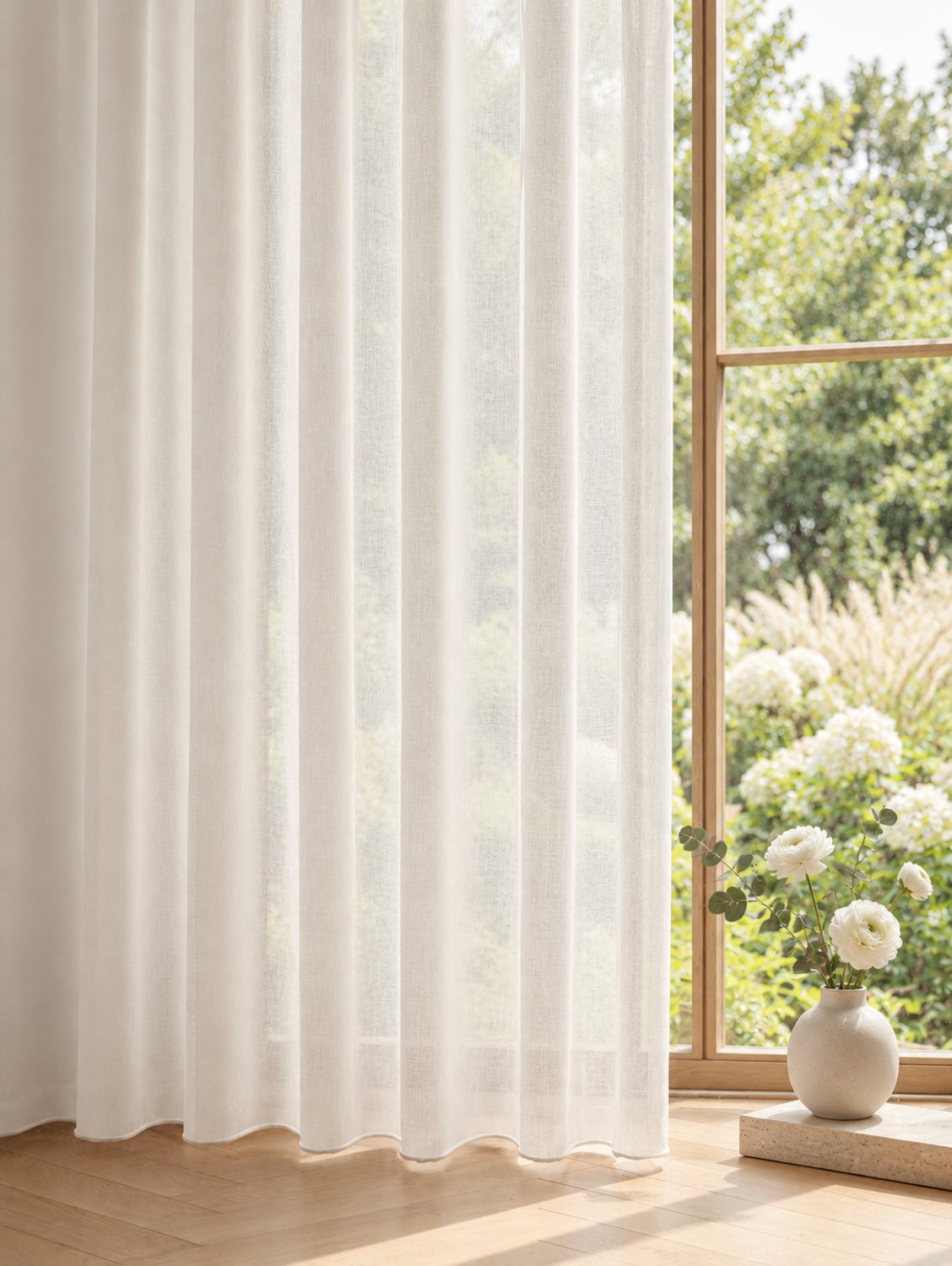 Maroyathome OLIVIA Vitrage Gordijn - Kant-en-Klaar - Geschikt voor Haakjes - Linnen Look - Off White - 300x260 cm - Transparant Inbetween Glasgordijn - 1 Stuk