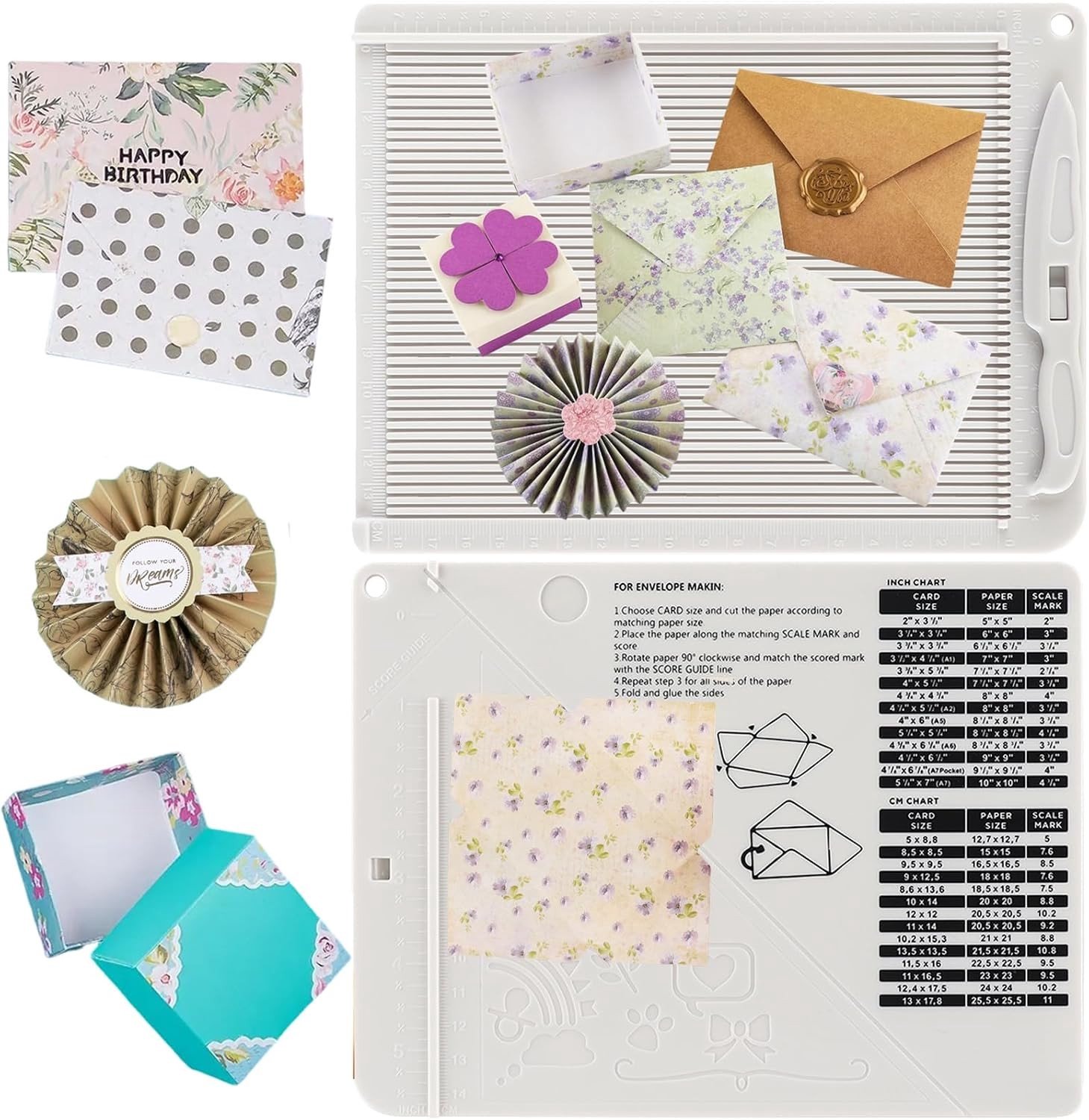 Multifunctionele Scorebord voor Papercraft, Mini Envelope Maker en DIY Kaarten en Cadeau Dozen, 16.2 x 21.5 cm