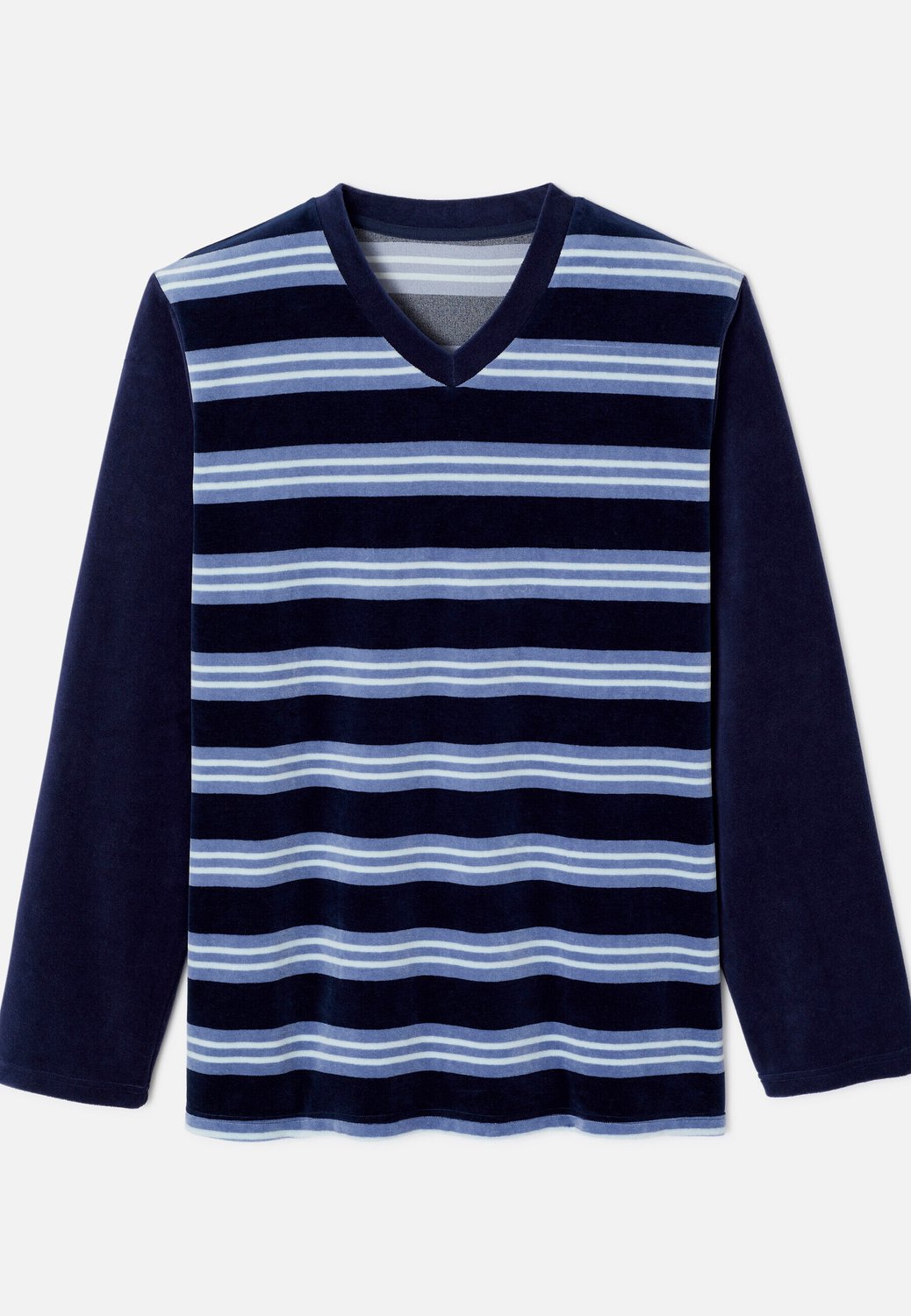 Damart - Gestreepte velours pyjama van katoenmix - Heren - Blauw - XXL