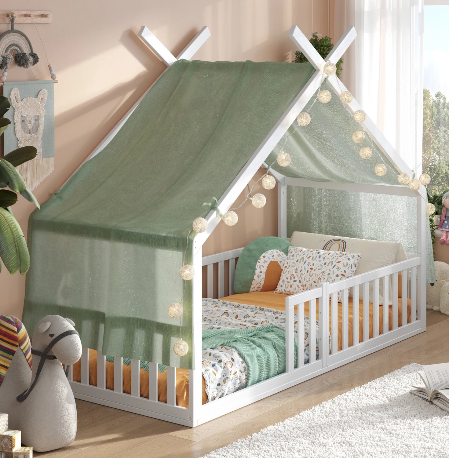 Alavya Home DREAM vloerbed 80 x 160 cm van beukenhout, khaki