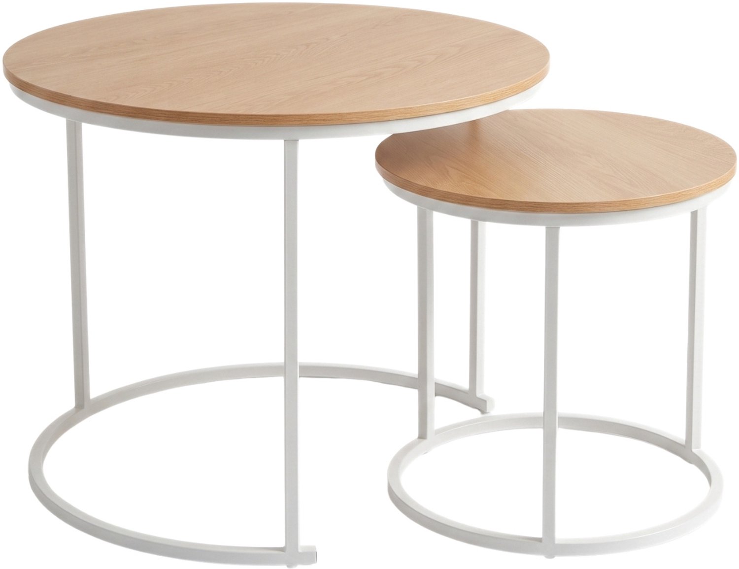 SCENA LIVING - Set van 2 ronde salontafels, Ø 60 cm x 50 cm - biały i brązowy