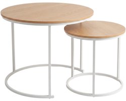SCENA LIVING - Set van 2 ronde salontafels, Ø 60 cm x 50 cm - biały i brązowy