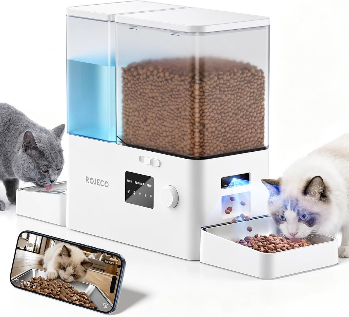 ROJECO 8,5L Automatische Kattenvoeder en Waterfontein 2-in-1 met Camera - ShopVlot