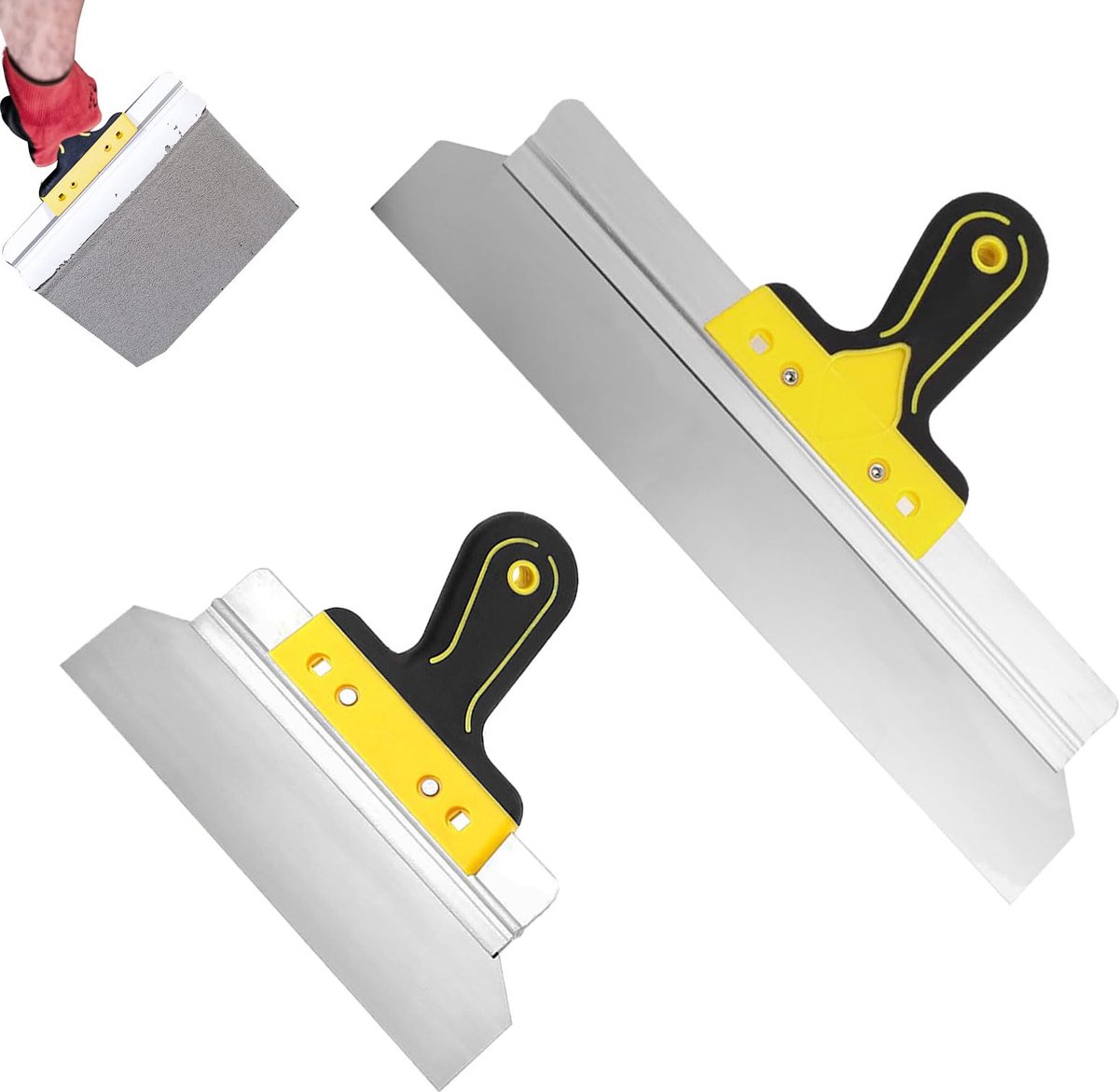 Plakplaatspatel set van 2 stuks - 250 mm, 400 mm - roestvrij staal - ideaal voor plamuren - ShopVlot