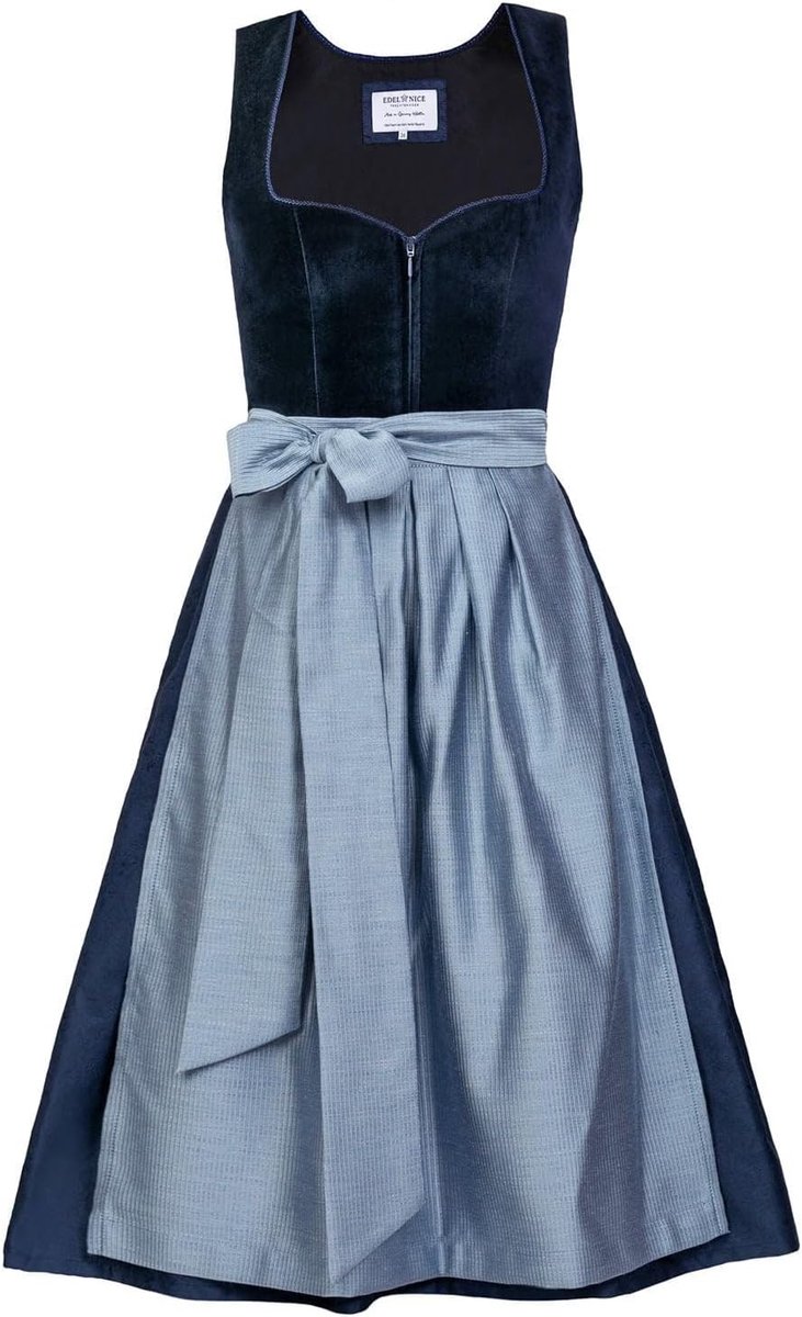 Dirndl midi 32-54 - luxe fluweel blauw - met schort - perfect voor feesten - ShopVlot