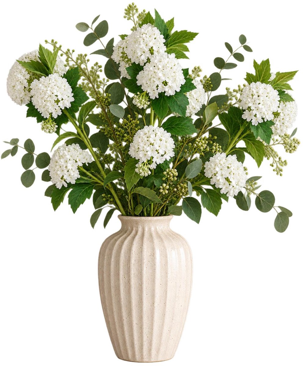 Mica Decorations Kunstbloem Viburnum Floristic - 3x - H77 cm - wit - kunststof - stelen kunstbloemen - boeket - witte bloemetjes