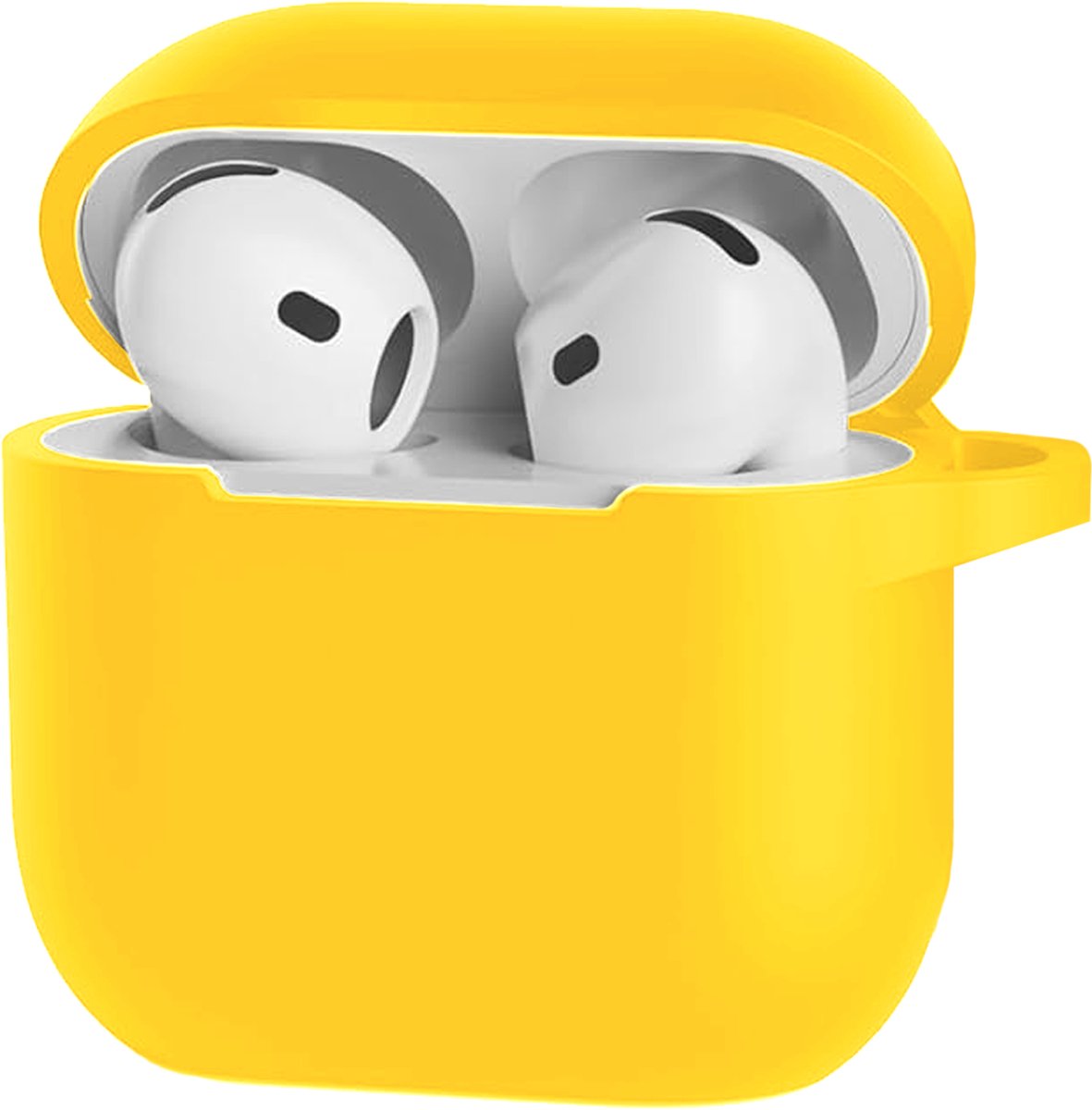 Hoesje Geschikt voor Apple AirPods 5 - Siliconen Hoes met Clip - Silicone Case Cover - Geel