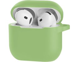 Hoesje Geschikt voor Apple AirPods 5 - Siliconen Hoes met Clip - Silicone Case Cover - Groen