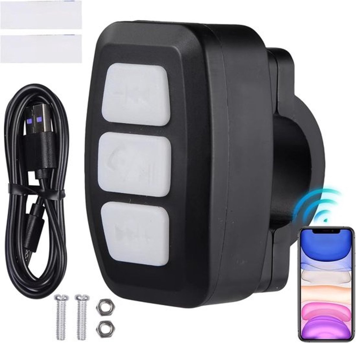 Draadloze mediaknop - Stuur voor afstandsbediening - Muziekbediening - Bluetooth 4.0-verbinding - 10 x 5 x 3 cm - Zwart