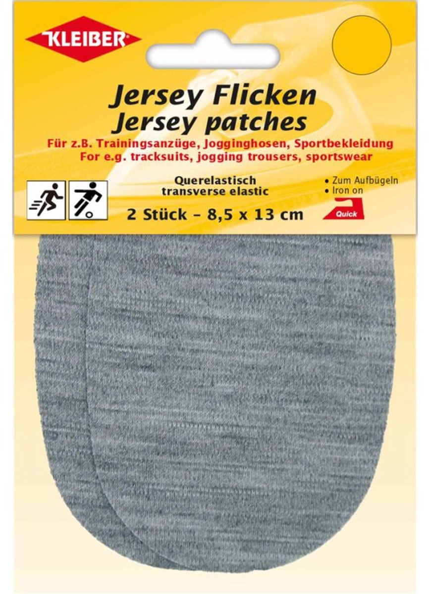 KLEIBER jersey strijklapjes, 85 × 130 mm, grijs, 2 stuks