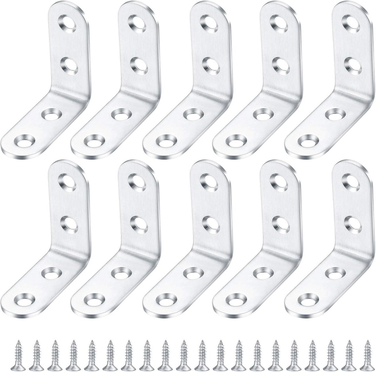 Set van 10 RVS 90° Hoekverbindingen, Plankhouders en Planksteunen voor Meubels, Hout, Inclusief Schroeven en Montageaccessoires
