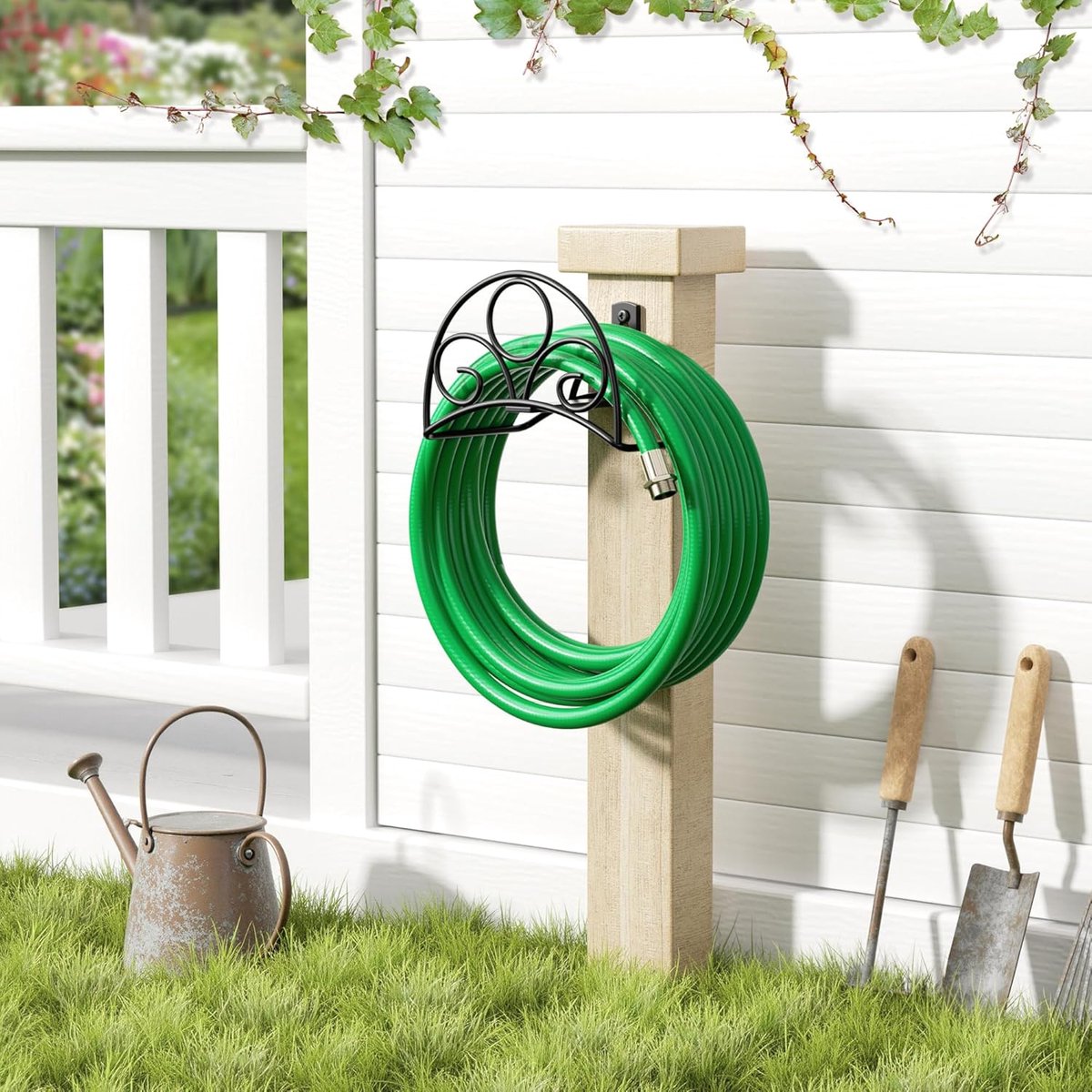 SnelShoppen - Wandbeugel voor Tuinslang, Robuuste Houder voor Verlengsnoer en Stofzuigerslang, Zwart, Heavy Duty, Ideaal voor Tuin en Buitengebruik