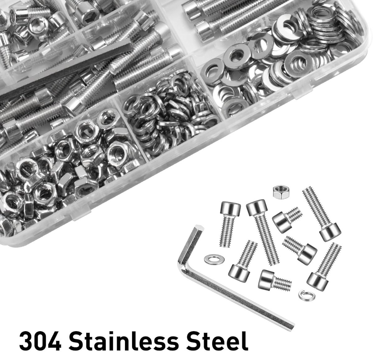 Complete M6 Schroeven Set van 296 Stuks, RVS Cilinderschroeven met Inbus, Moeren en Ringetjes voor Diverse Toepassingen