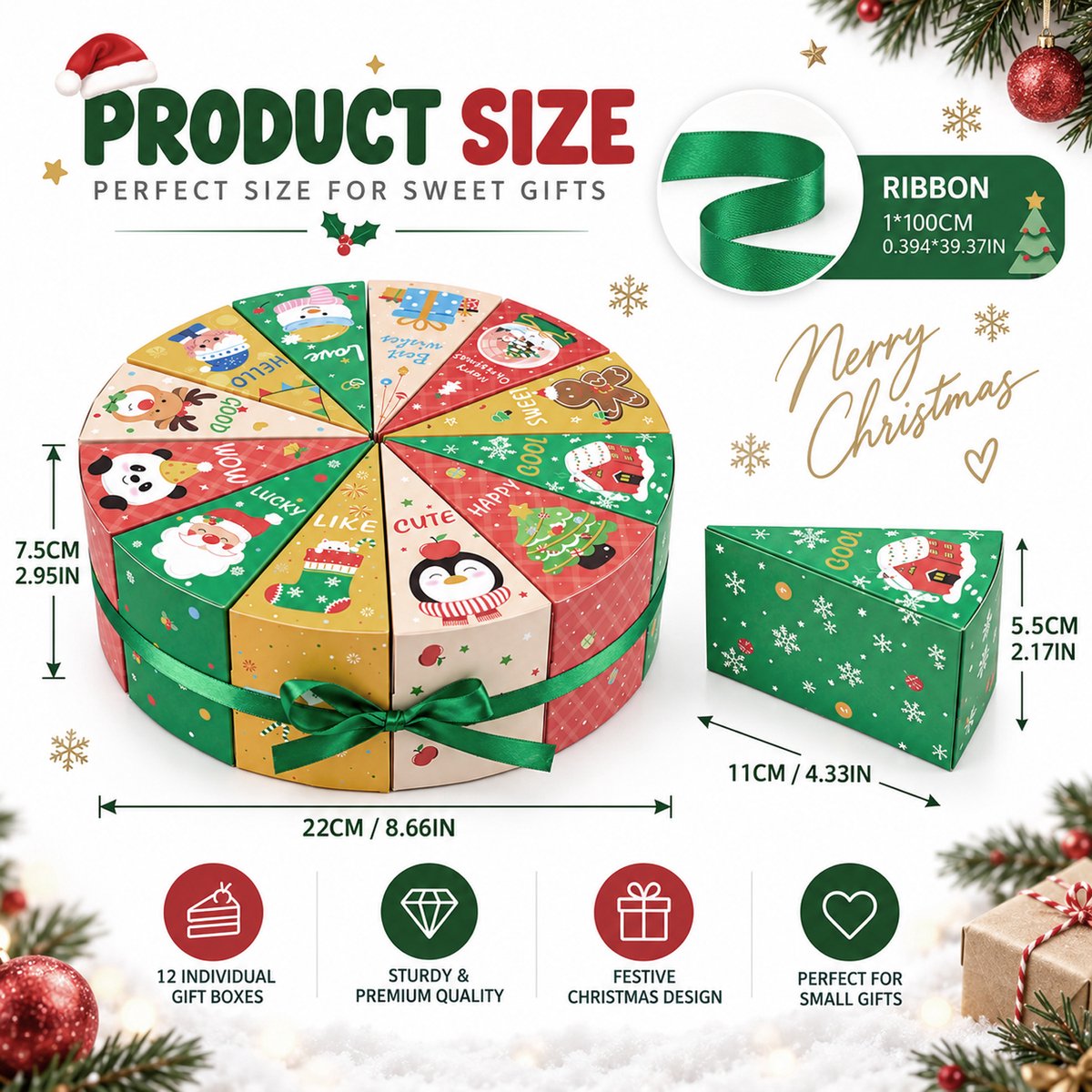 12 stuks kerstcadeaudoosjes - Adventskalender doosjes - Kerst geschenkdoosjes 11 x 5,5 x 7,5 cm - Met groen lint - DIY kerstcadeauverpakking voor kleine cadeaus en snoep – foto 6