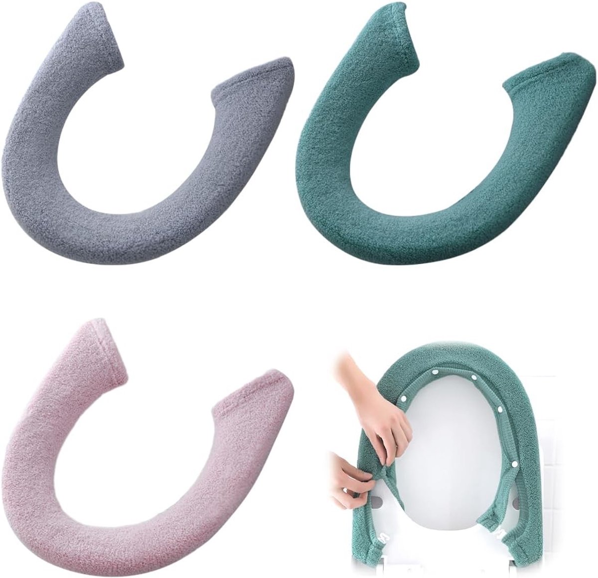 Universele Wasbare Toiletbril Coverset van 3 Stuks, Zachte en Comfortabele Toiletbril Bescherming, Hygiënische Toilet Accessoires