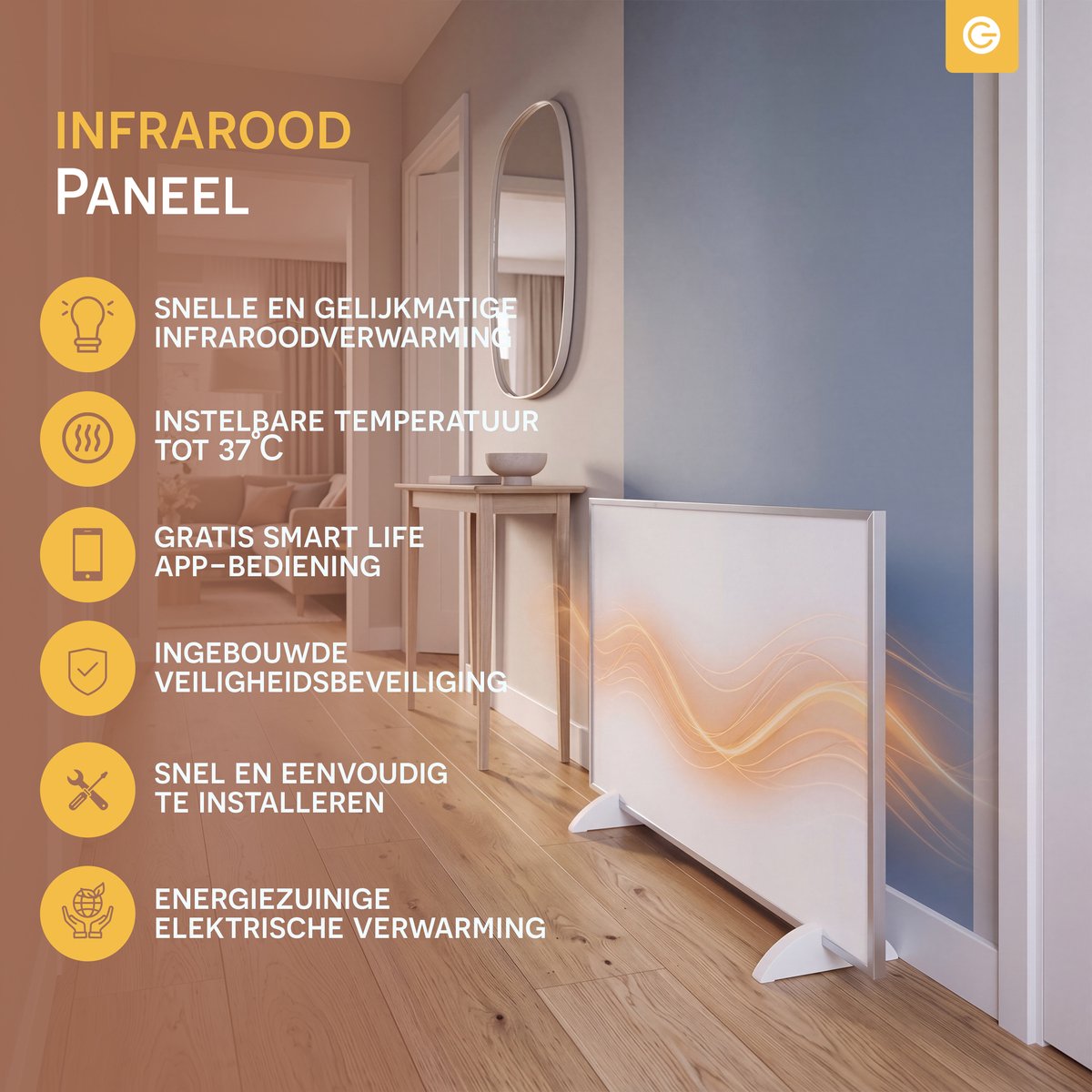 Silvergear Infrarood Verwarmingspaneel 720W - Elektrische Kachel met Thermostaat - WiFi & App - Vrijstaand & Wandmontage - Tot 20 m² - Wit – foto 8