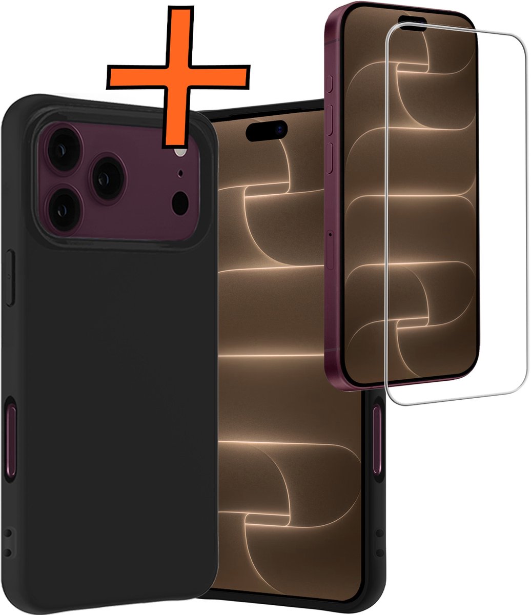 Hoes - Met Screenprotector - Geschikt voor Apple iPhone 18 Pro Max - Sterk & Shockproof - Back Cover - Siliconen Case - Telefoon Hoes - Zwart
