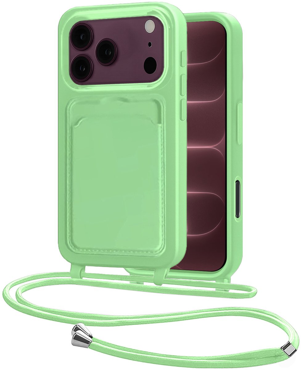 Hoes Geschikt voor iPhone 18 Pro Max Met Telefoonkoord - Siliconen Hoesje Backcover Met Ketting - Groen