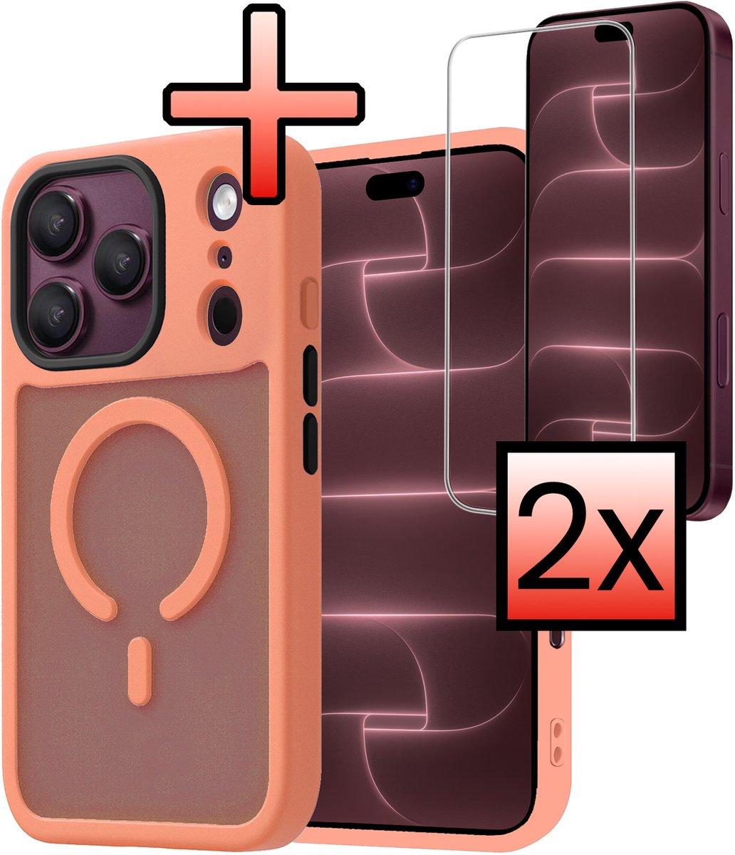 Hoesje - Met 2x Screenprotector - Geschikt voor Apple iPhone 18 Pro - Magsafe Compatible - Sterk & Shockproof - Back Cover - Shock Proof Case - Telefoon Hoes - Perzik