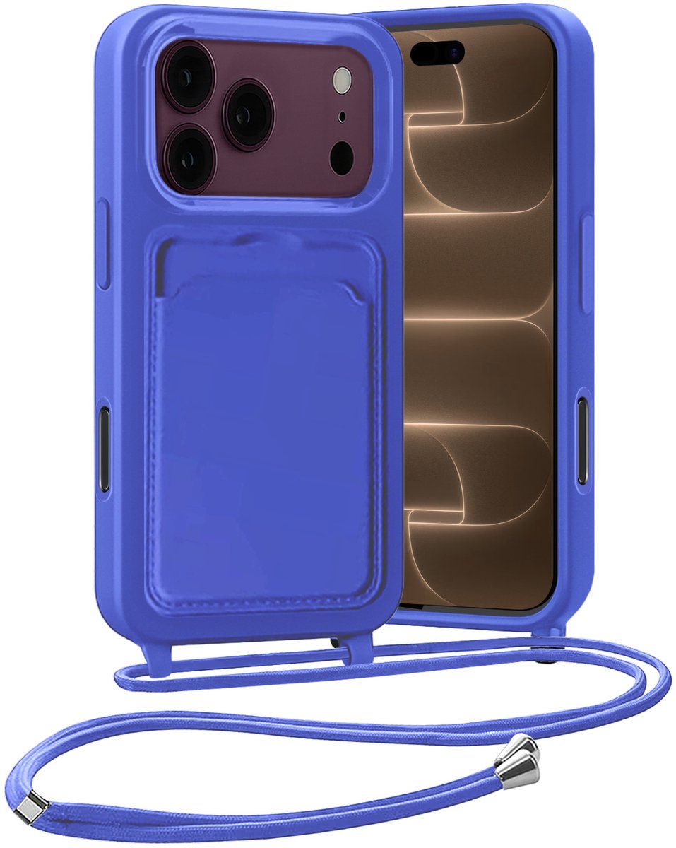 Hoesje Geschikt voor iPhone 18 Pro Hoes Met Telefoonketting - Backcover Geschikt voor iPhone 18 Pro Case Met Koord - Felblauw