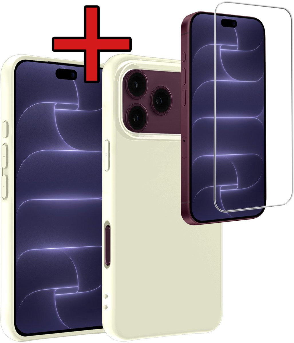 Hoesje - Met Screenprotector - Geschikt voor Apple iPhone 18 Pro - Sterk & Shockproof - Telefoon Hoes - Back Cover - Siliconen Case - Telefoonhoes - Wit