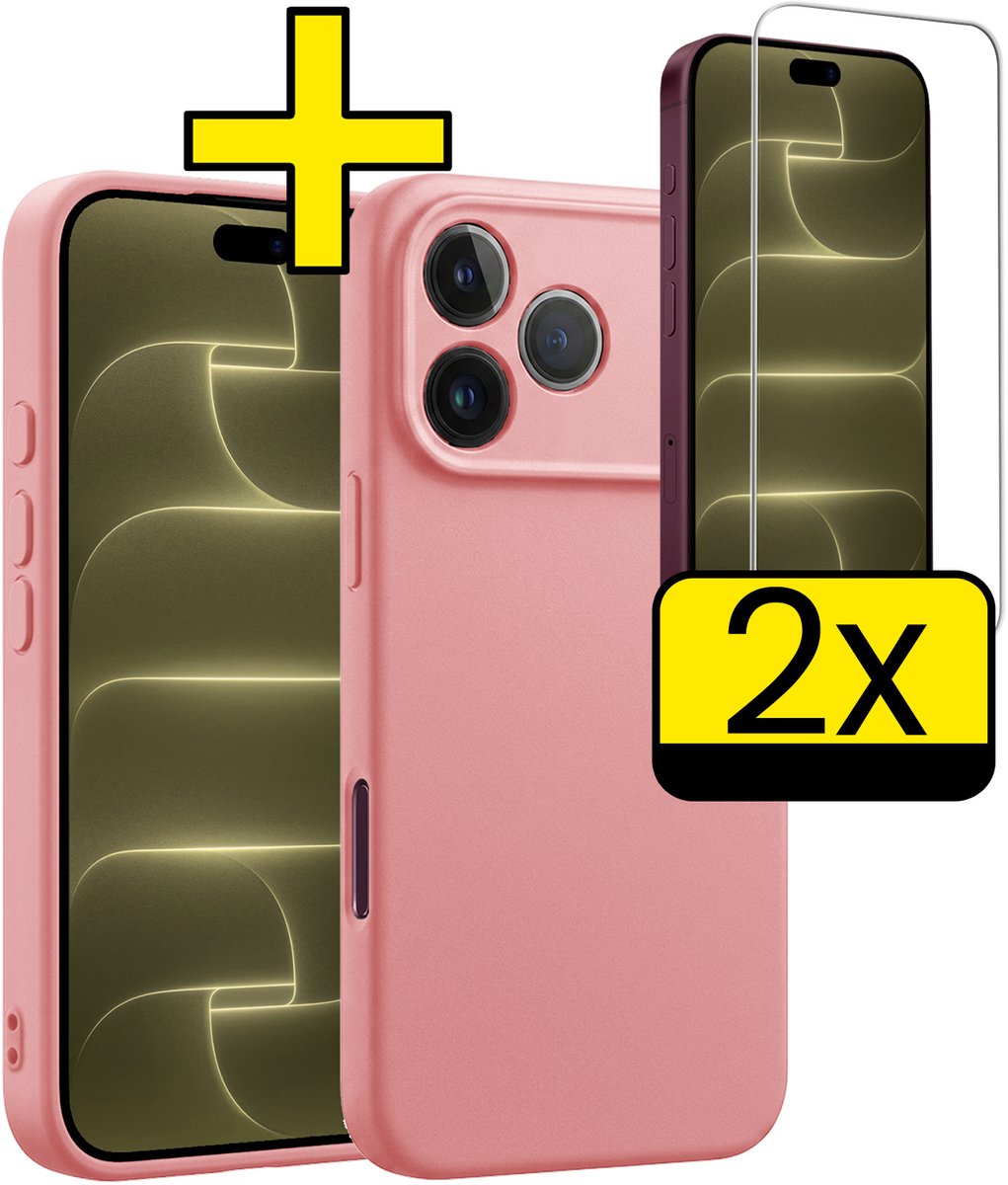 Hoesje - Met 2x Screenprotector - Geschikt voor Apple iPhone 18 Pro Max - Sterk & Shockproof - Back Cover - Siliconen Case - Telefoon Hoes - Telefoonhoesjes - Lichtroze