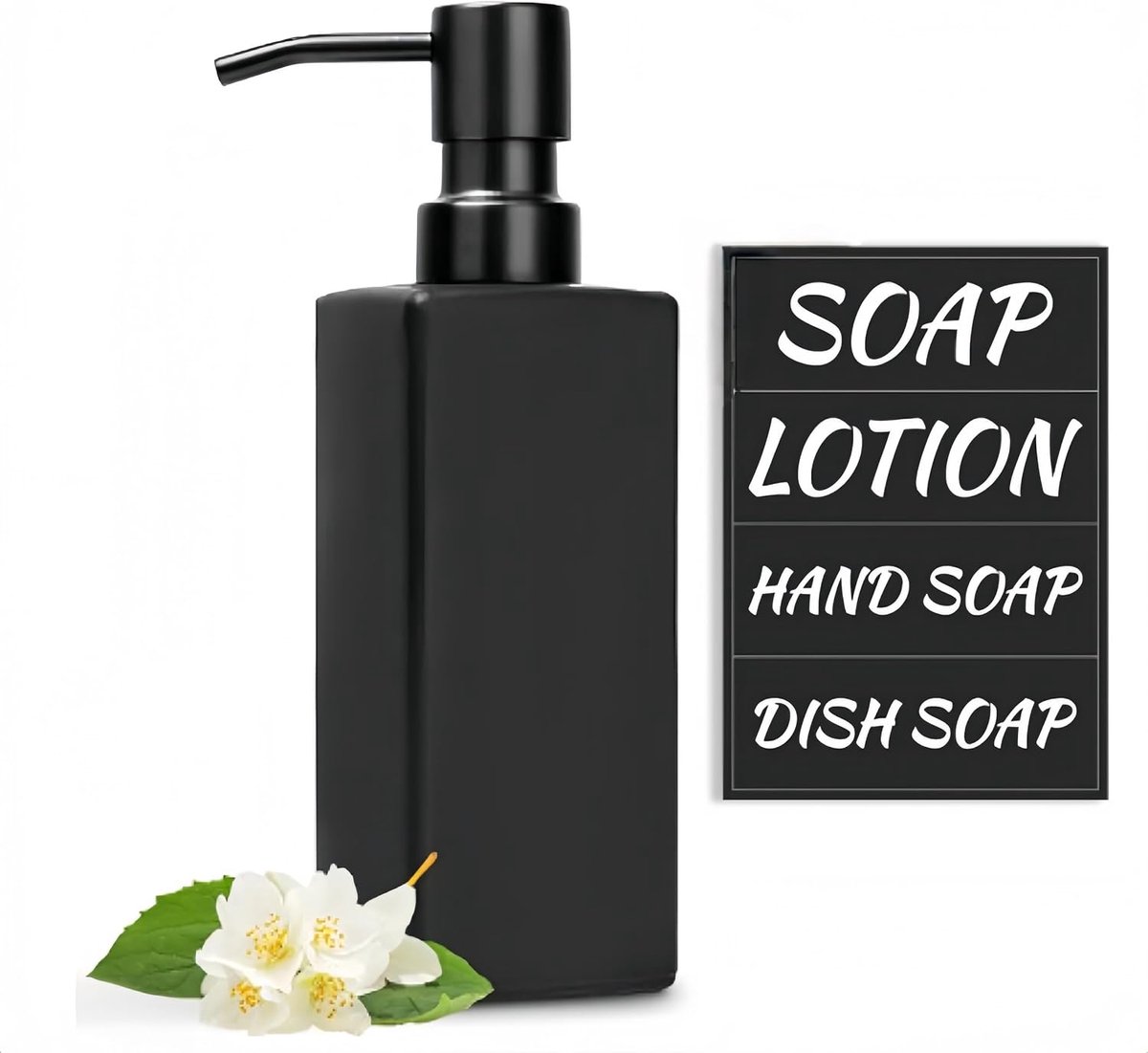 Matte Black Soap Dispenser Square 350ml Glass Soap Dispenser Bottle, 1 Pack - ShopVlot
