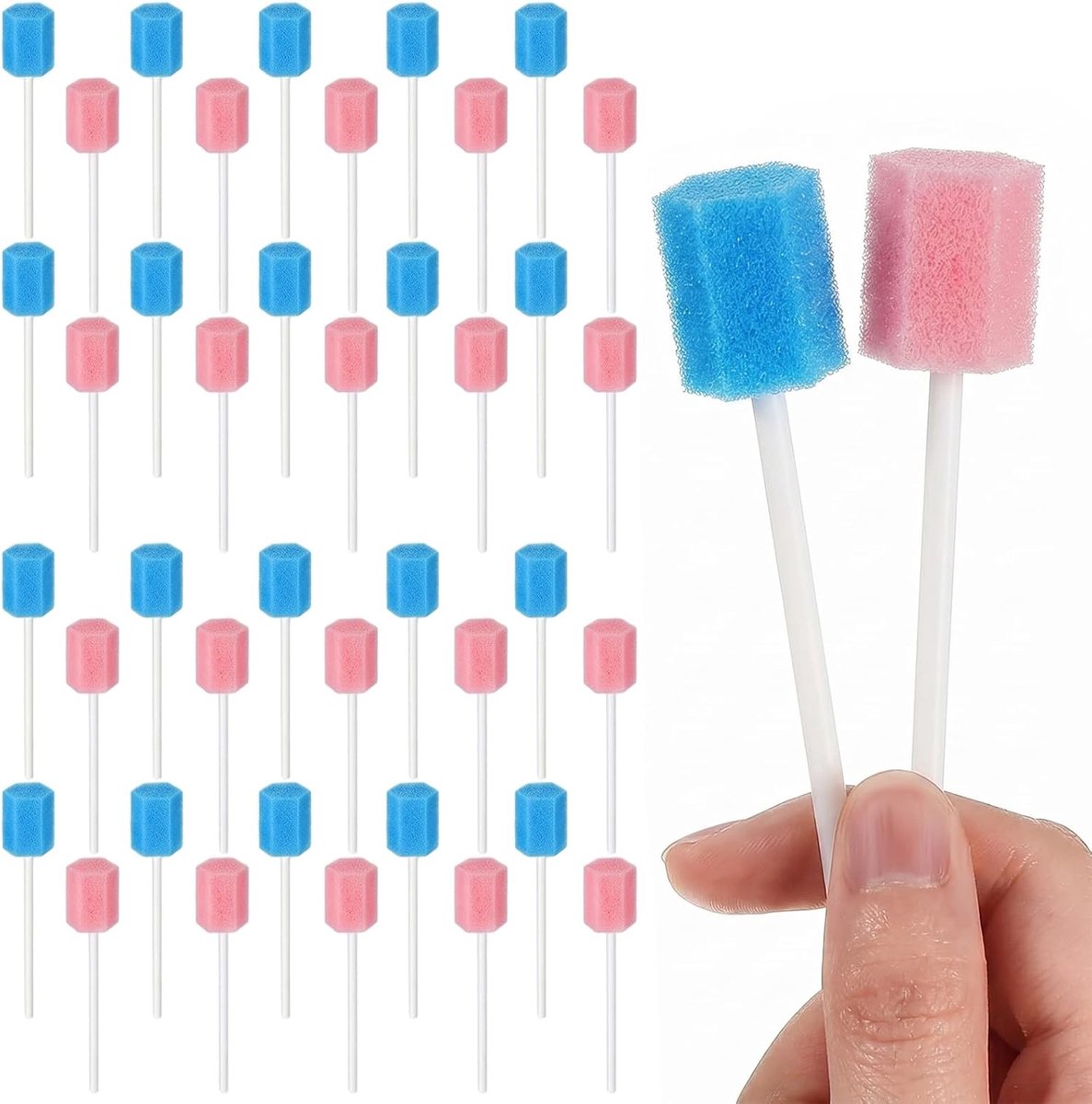 40 stuks wegwerp-tandreinigingssponzen, tandenborstels voor mondhygiëne en tandvleesverzorging, 20 rozen en 20 blauw - ShopVlot